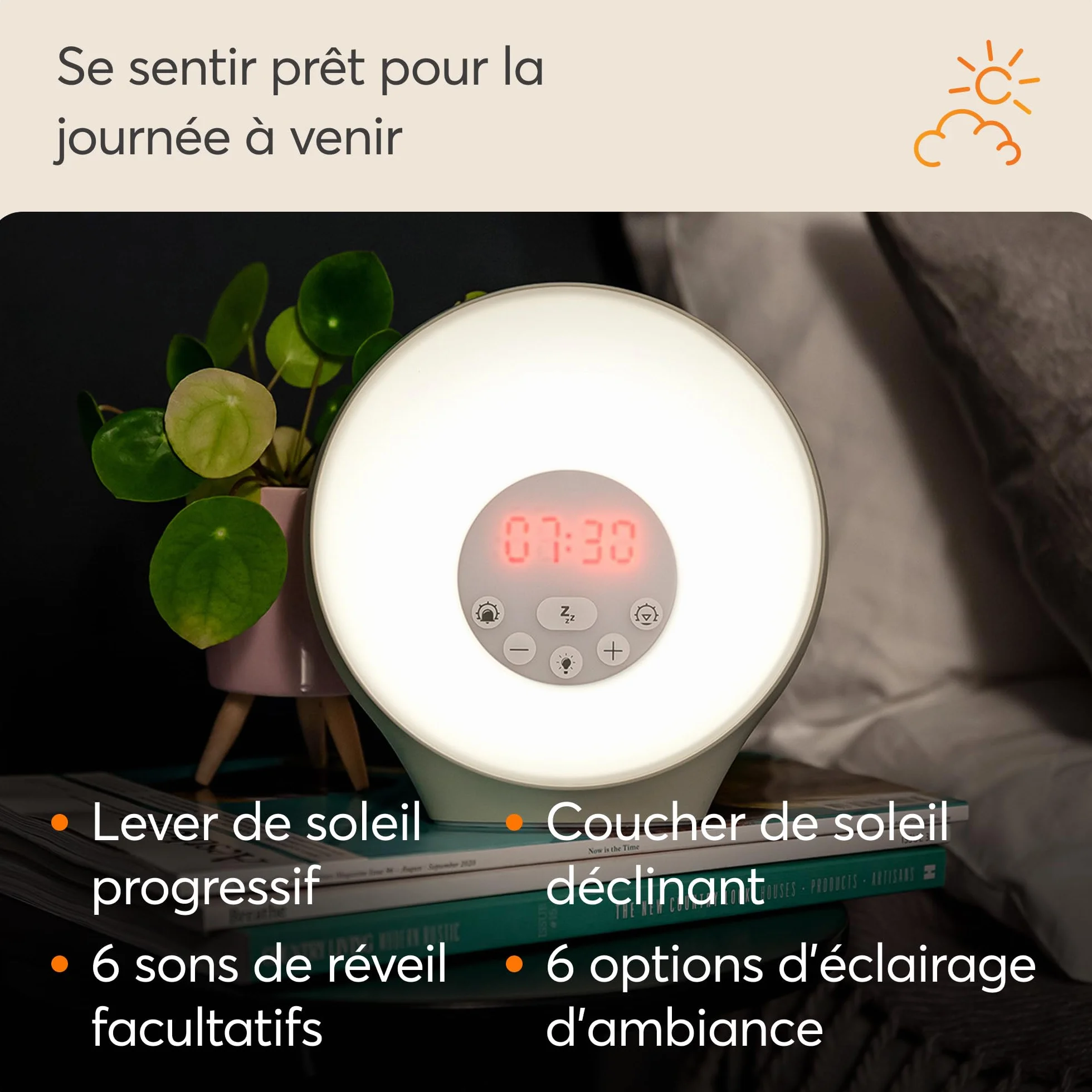 Lumie Sunrise Alarm Simulateur d’Aube Réveil Musical Éclairage d'Ambiance