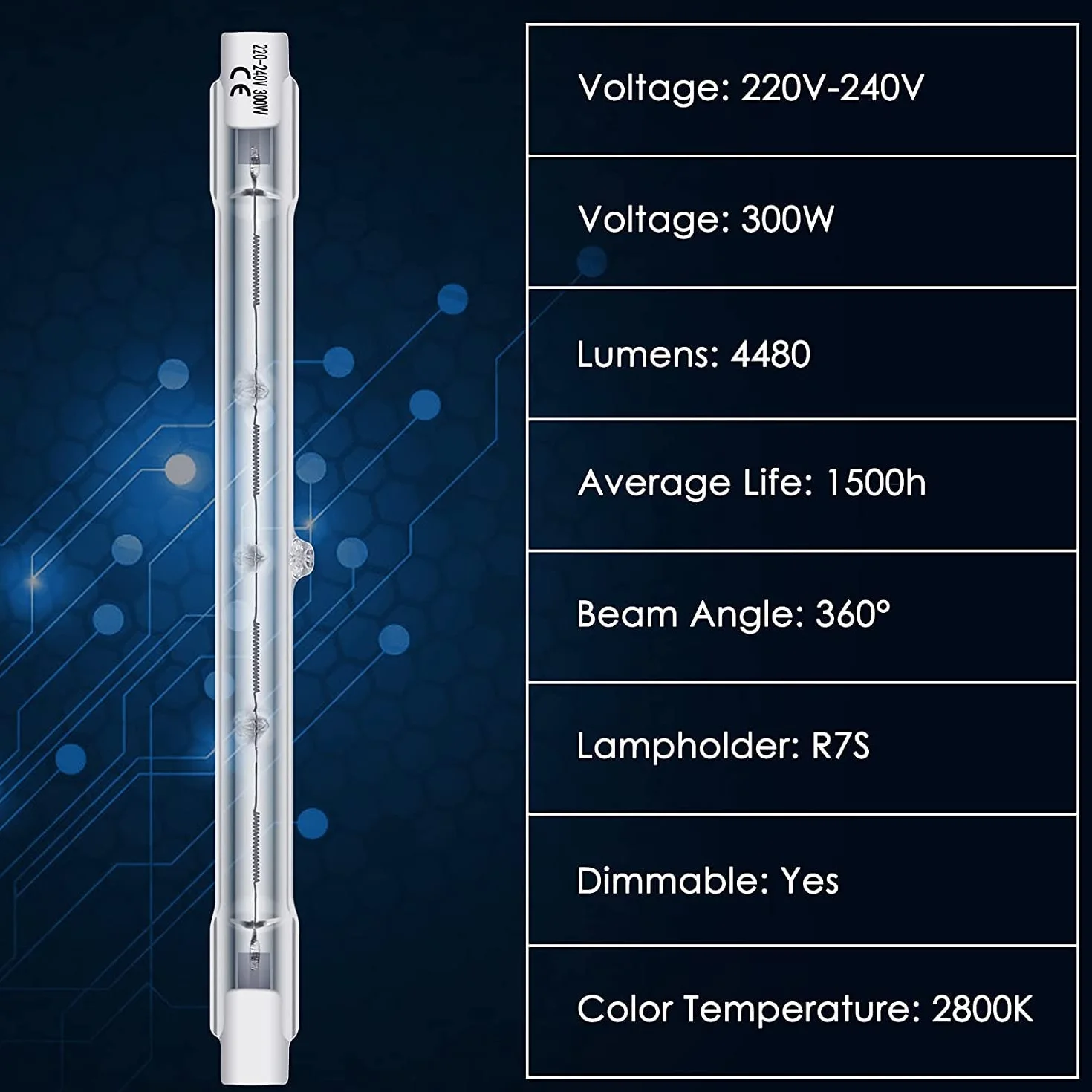 BROTOU 300W 118mm R7S Ampoule Halogène Dimmable 220-240V 4480lm 2800K Blanc Chaud