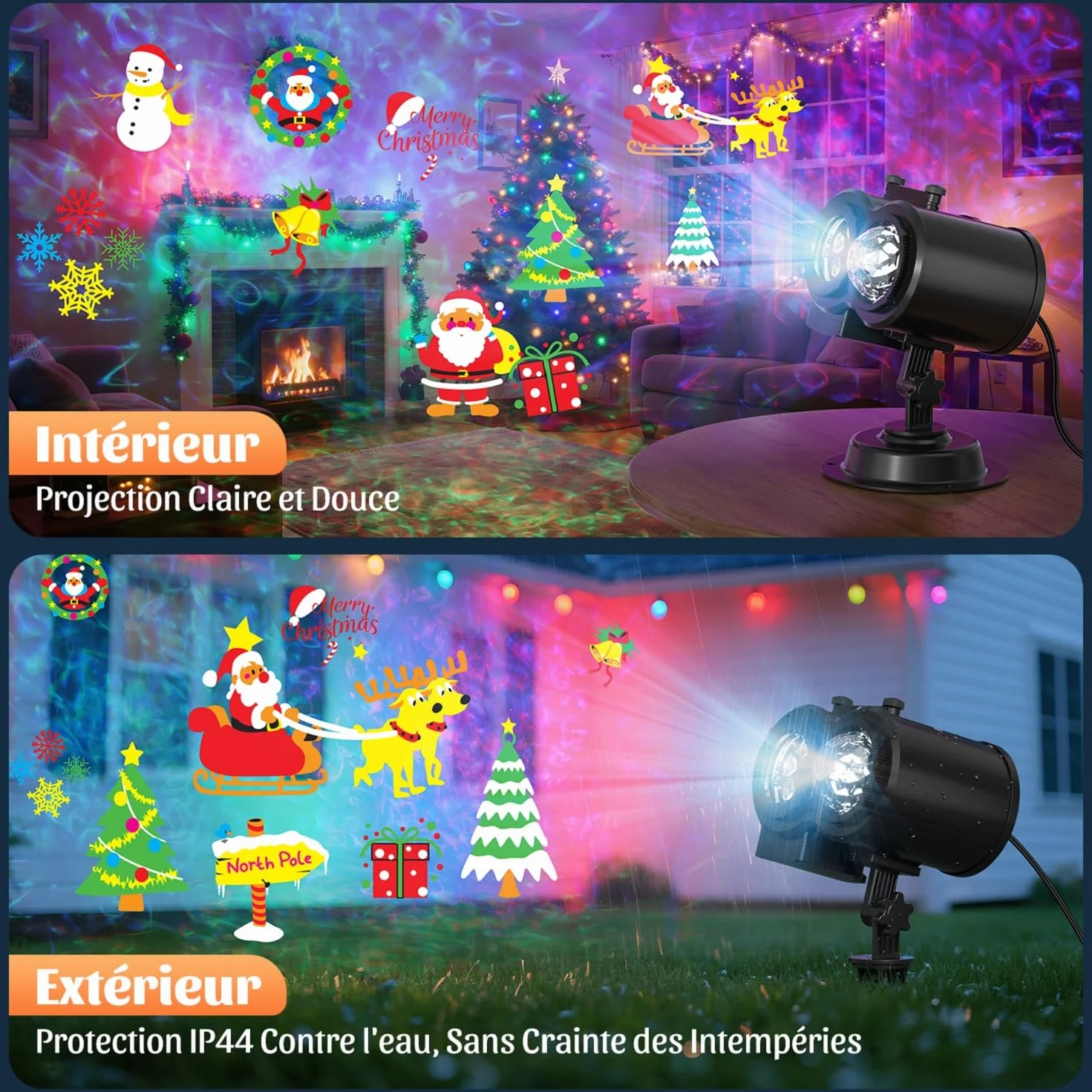 Projecteur Noel Exterieur 16 Diapositives avec Telecommande et Minuterie 4 Couleurs Motifs Eau