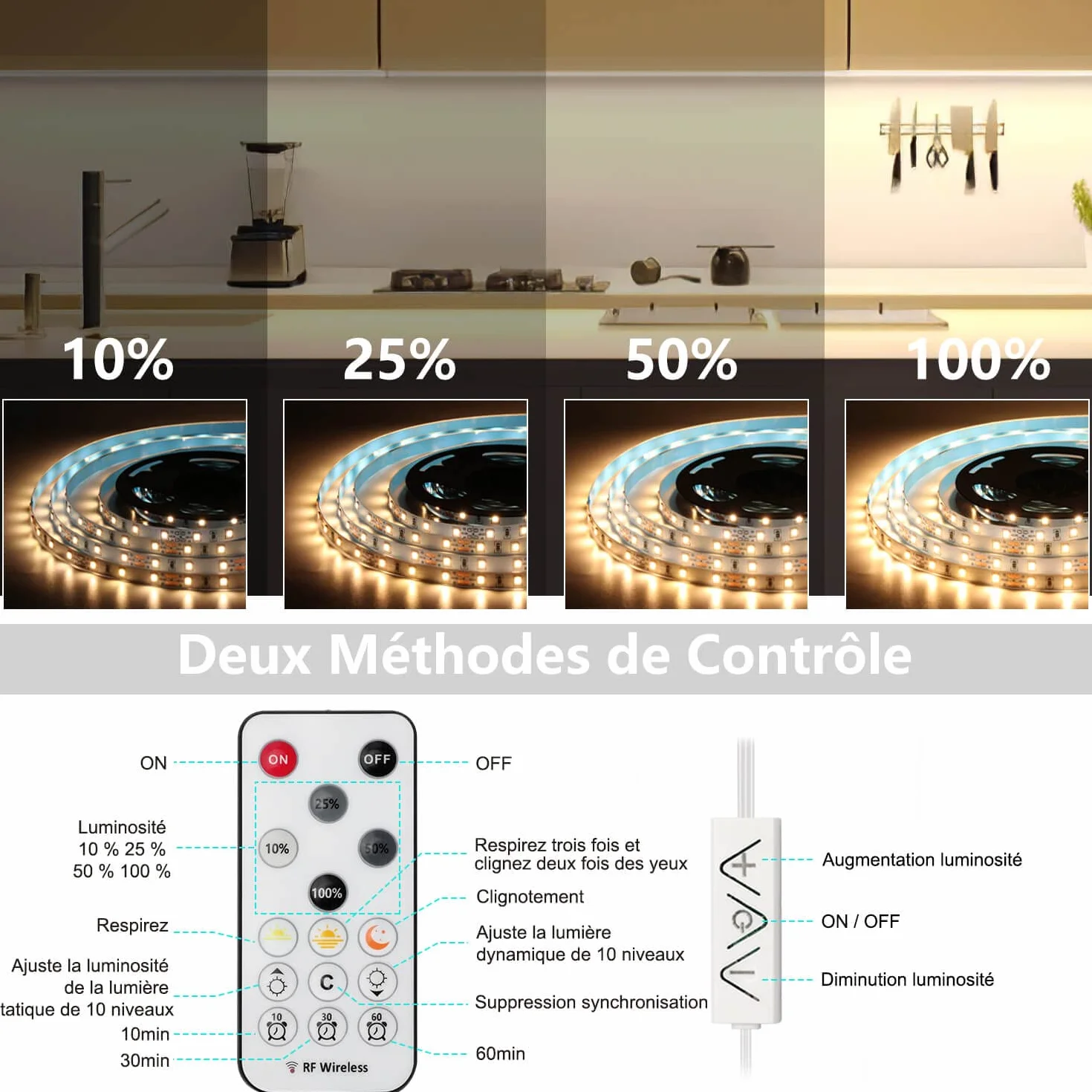 Ruban LED 180 LEDs 2700K Blanc Chaud 3m 12V avec Télécommande et Prise Kit Éclairage Intensité Variable