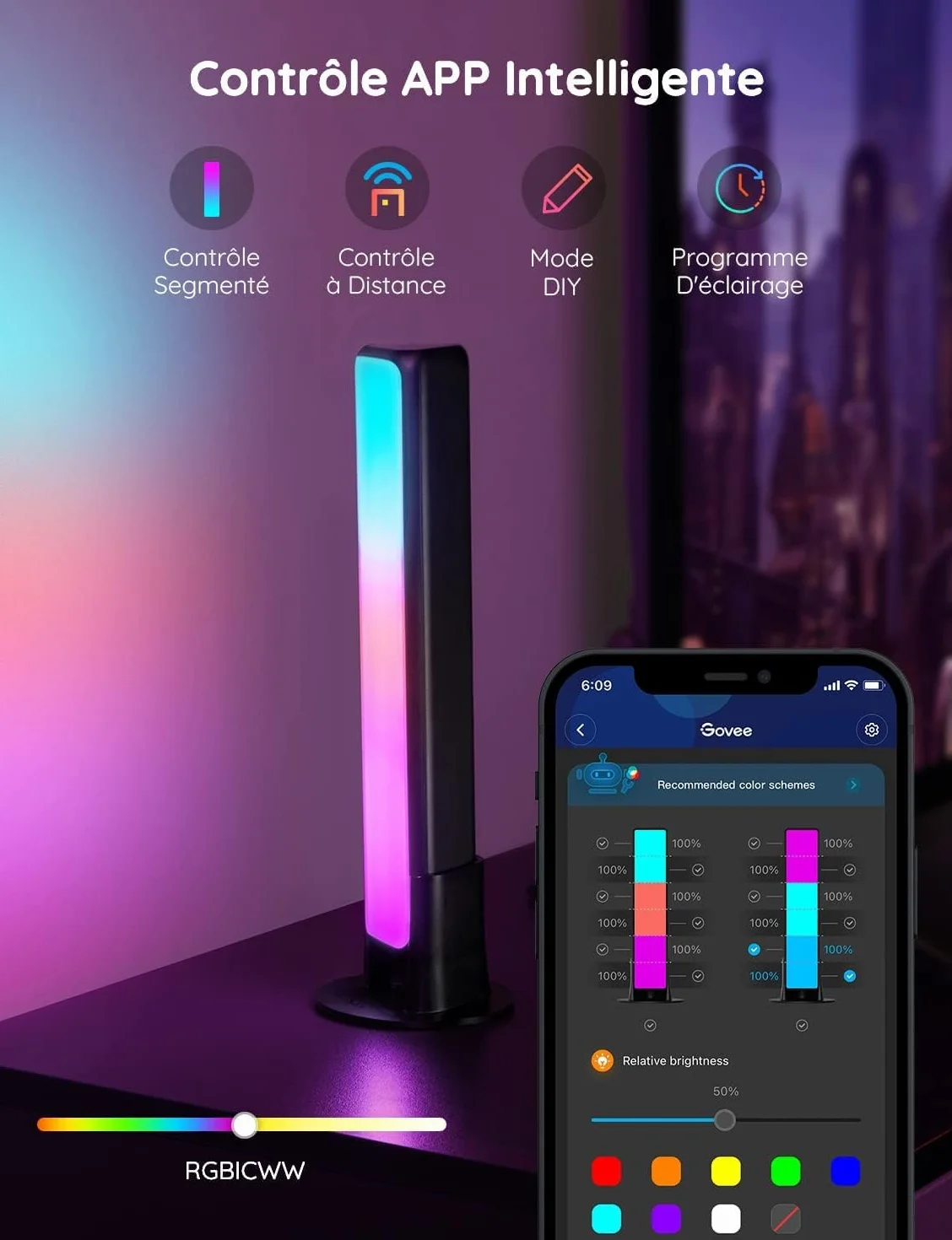 Govee Barres Lumineuses LED RGBICWW WiFi avec Alexa Compatible TV Jeu