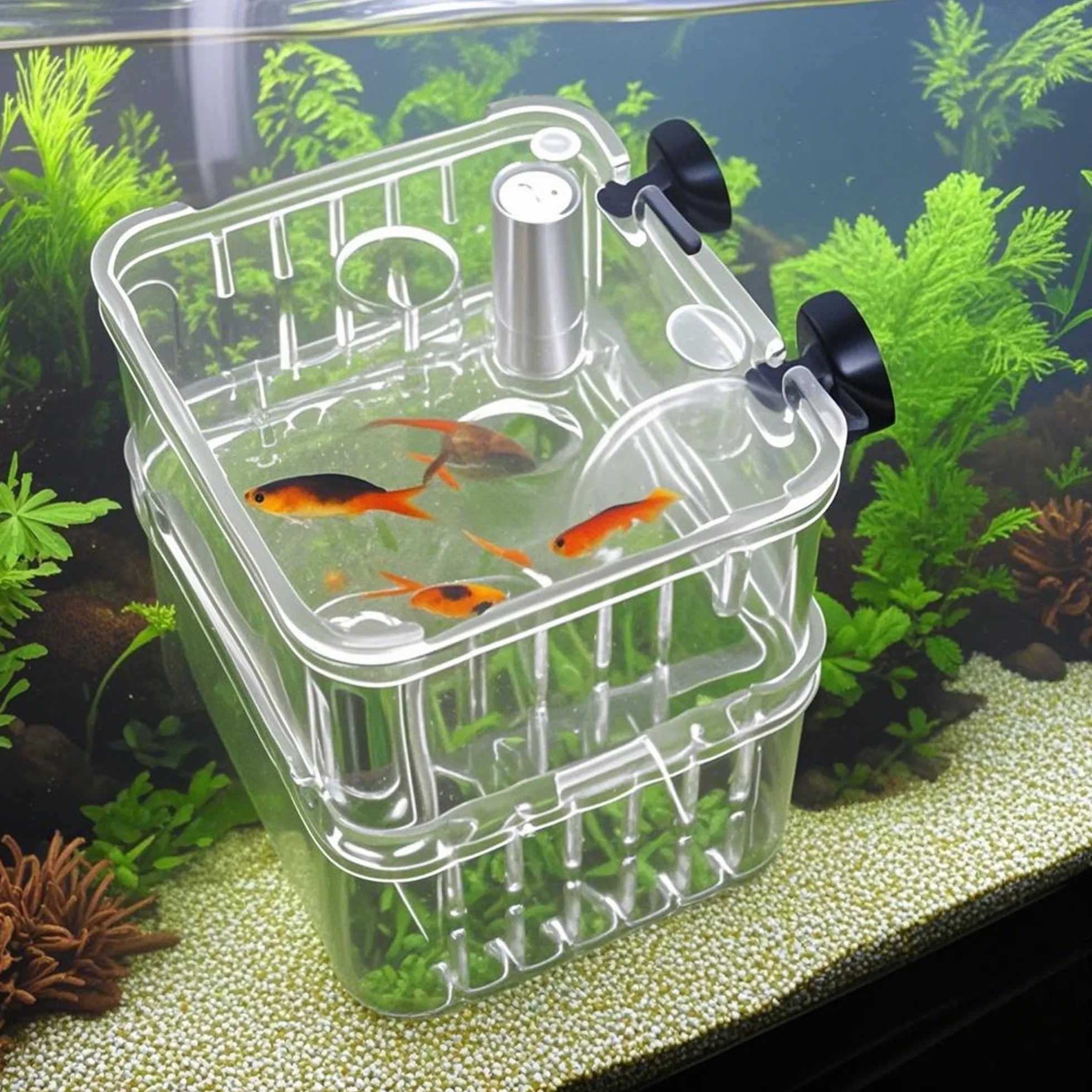 Boîte d'Élevage pour Aquarium Double Couche Transparent Incubateur avec Ventouses