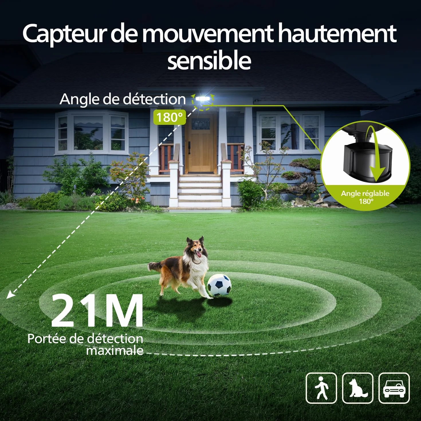 Philips Sécurité Lampe LED 24W 3500LM Détecteur de Mouvement PIR Extérieur 5000K 3 Têtes Orientables Étanche