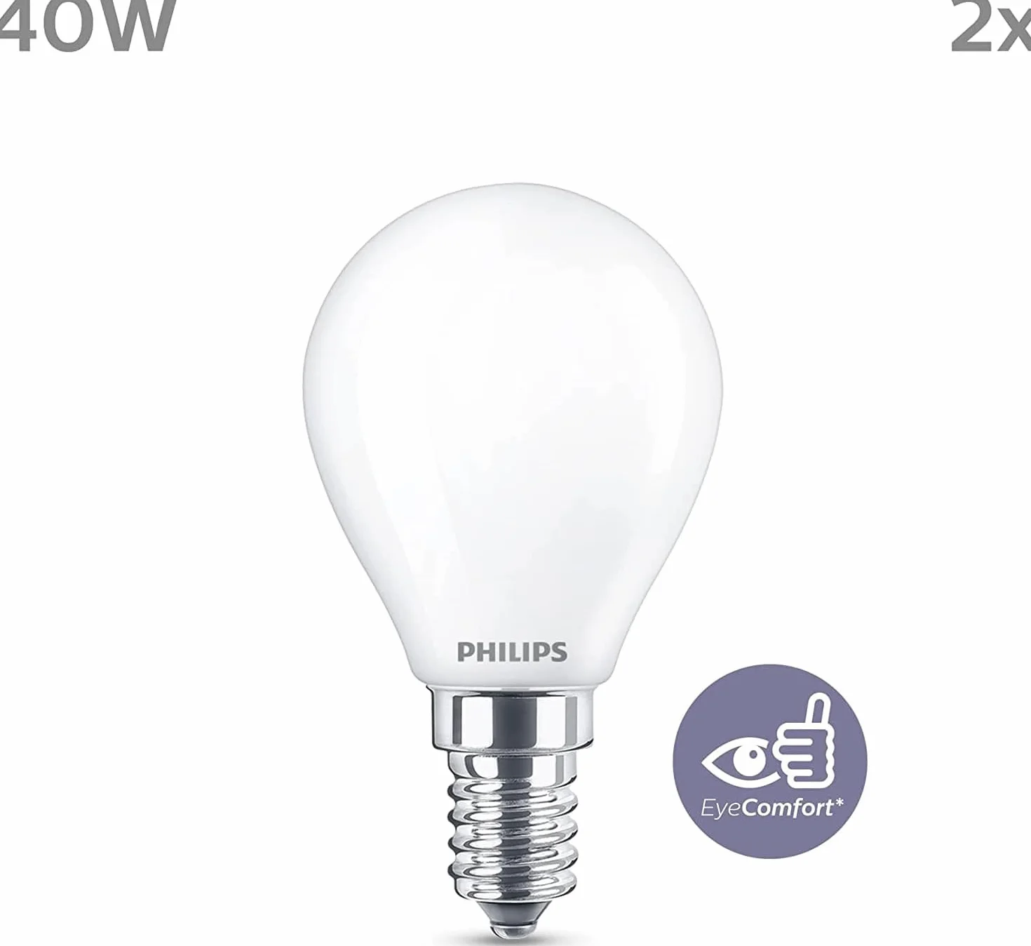 Philips Lot de 2 ampoules LED Classic E14 40 W équivalent blanc chaud mat