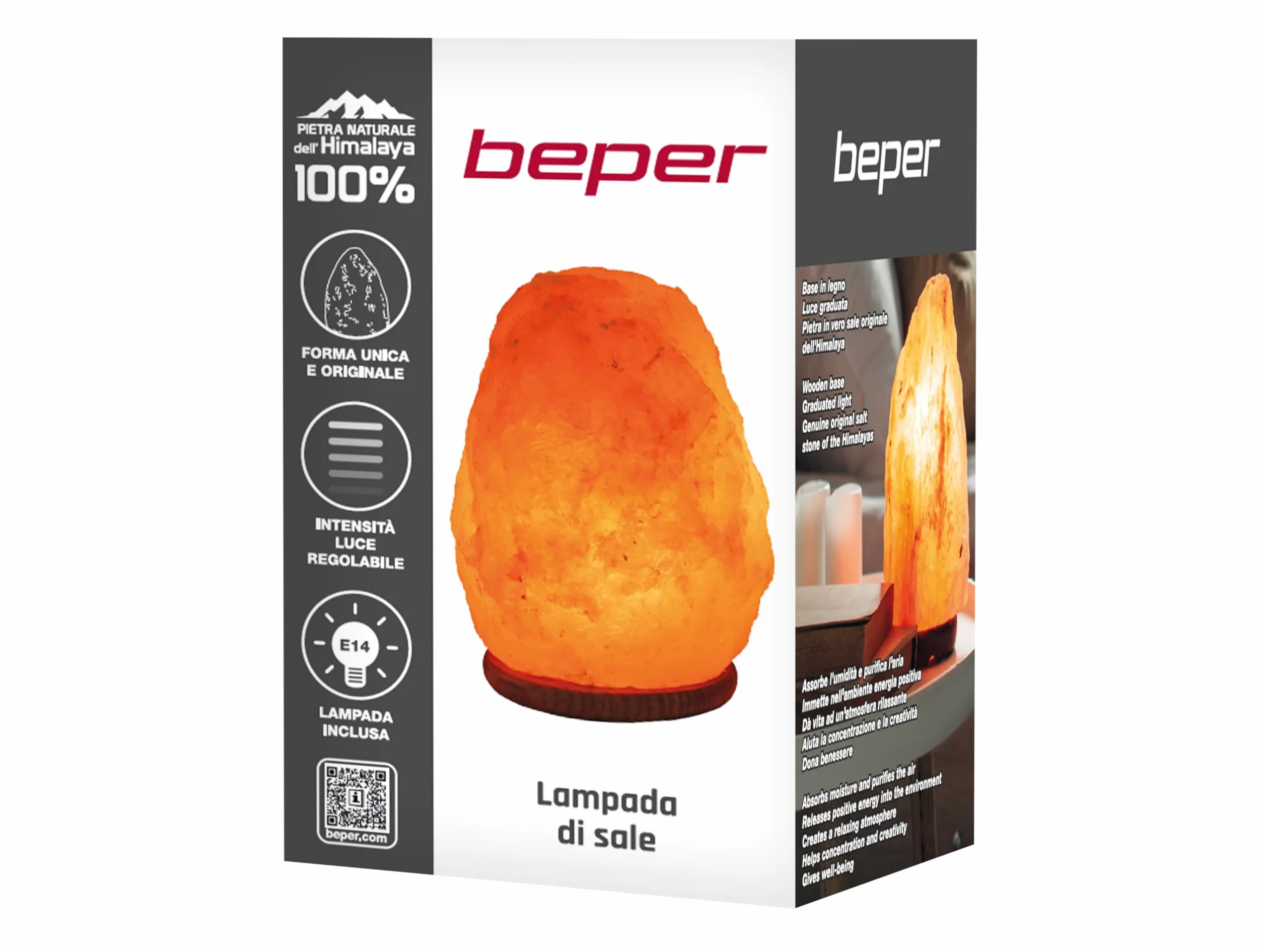 BEPER P201UTP100 Lampe de Sel de l'Himalaya Naturelle Faite à la Main avec Base en Bois Rose