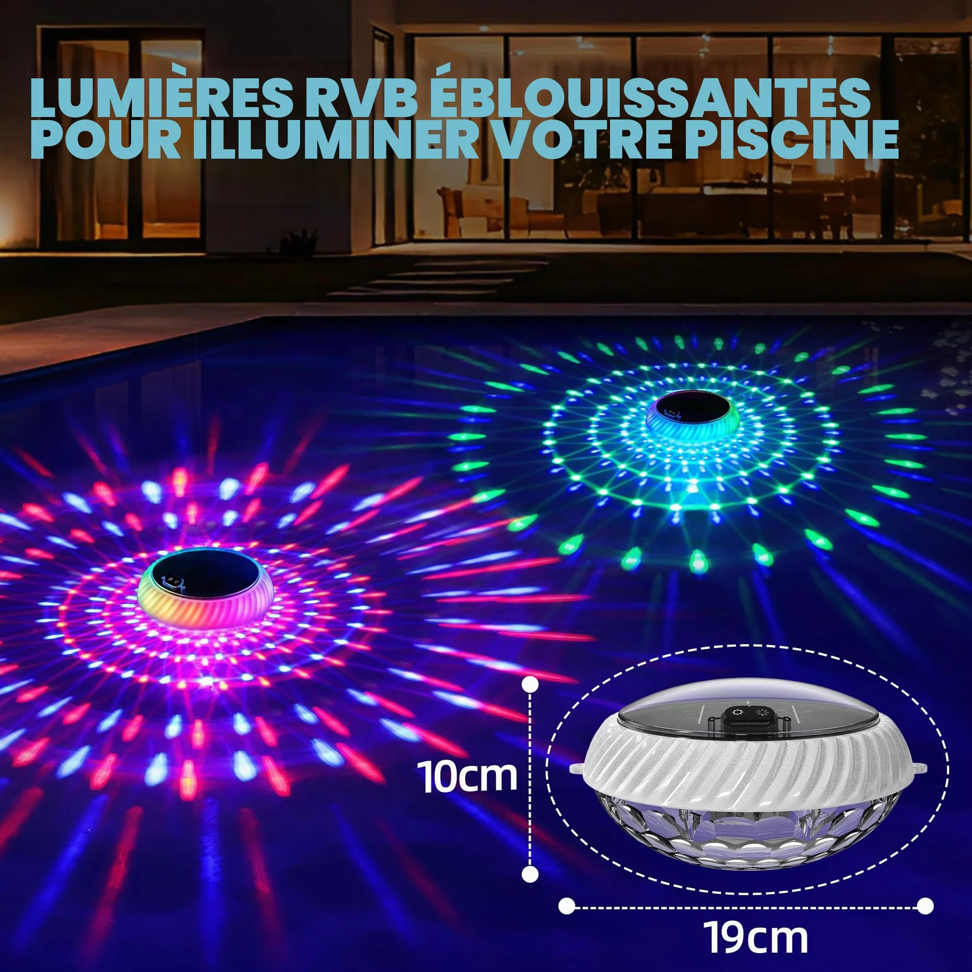 AearKing Lampe Piscine Flottante LED RGB Solaire avec Télécommande IP68