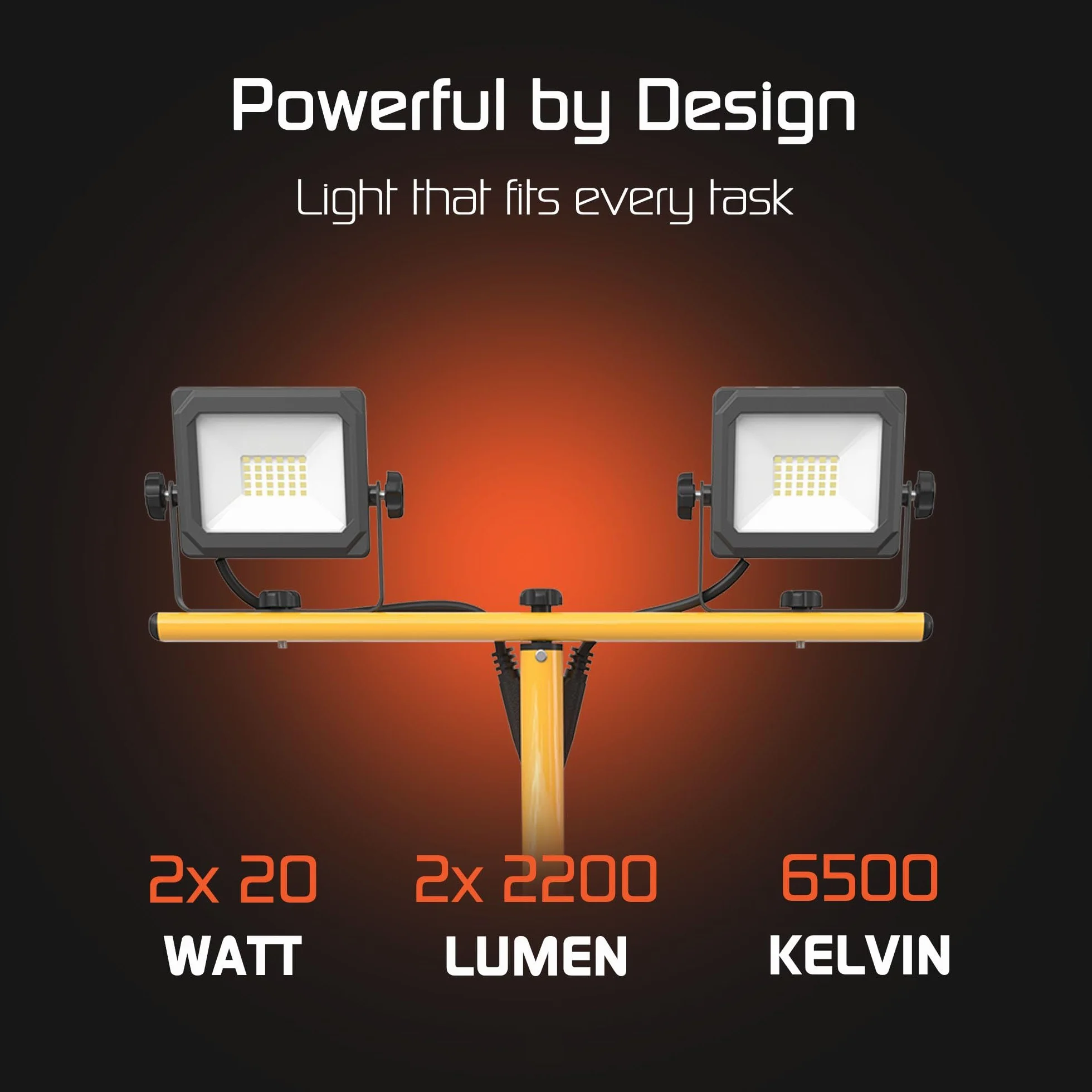 Ledvion Projecteur Double LED sur Trépied 2×20W 4000 Lumens 6500K IP65 Étanche Lampe de Chantier