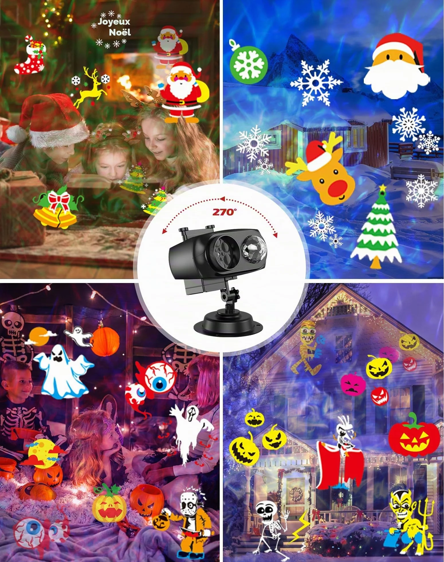 Projecteur Noel Exterieur Étanche avec 12 Diapositives, 10 Effets de Vagues et Télécommande