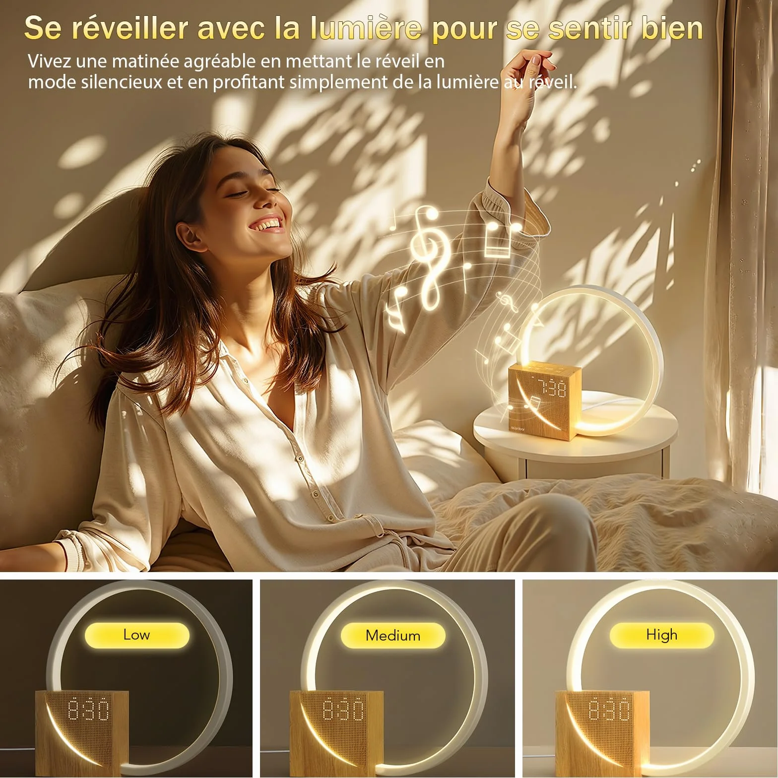 blonbar Lampe De Chevet USB Réveil Lumière Touch Control 10W Veilleuse 3 Niveaux Luminosité