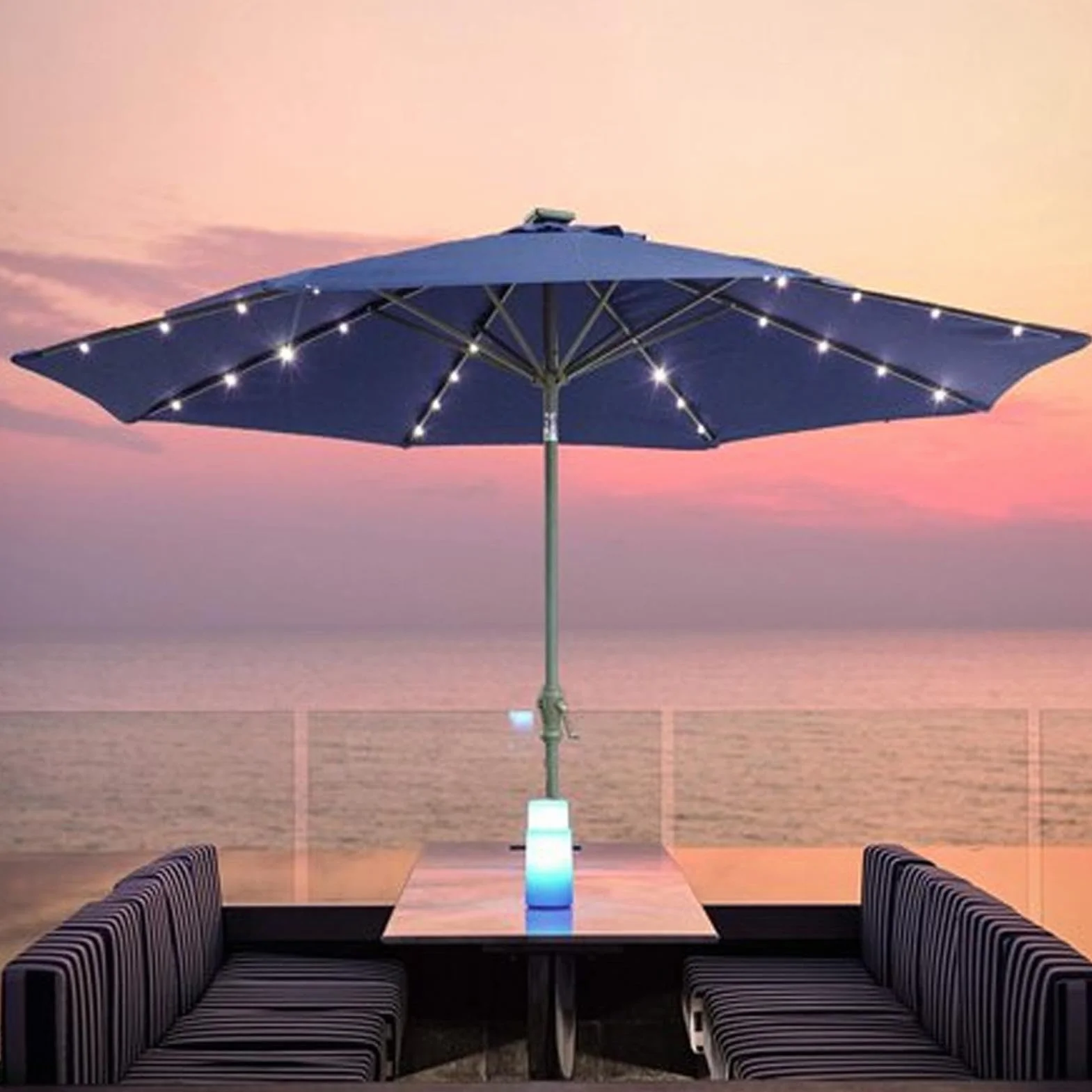 Luminaires solaires pour parasol LED étanches 8 modes de luminosité extérieur terrasse camping