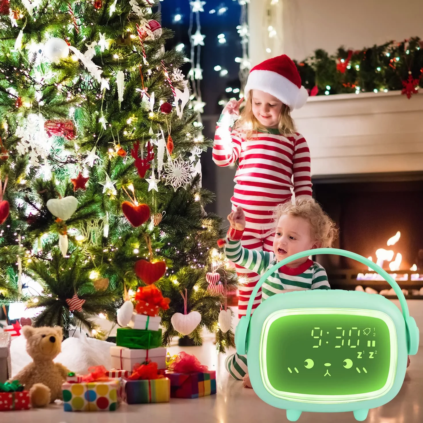 Edillas Réveil Enfants Fille Garcon Digital, Multifonctionnel Veilleuse, Snooze, Compte à Rebours, 6 Sonneries Rechargeable Luminosité Réglable