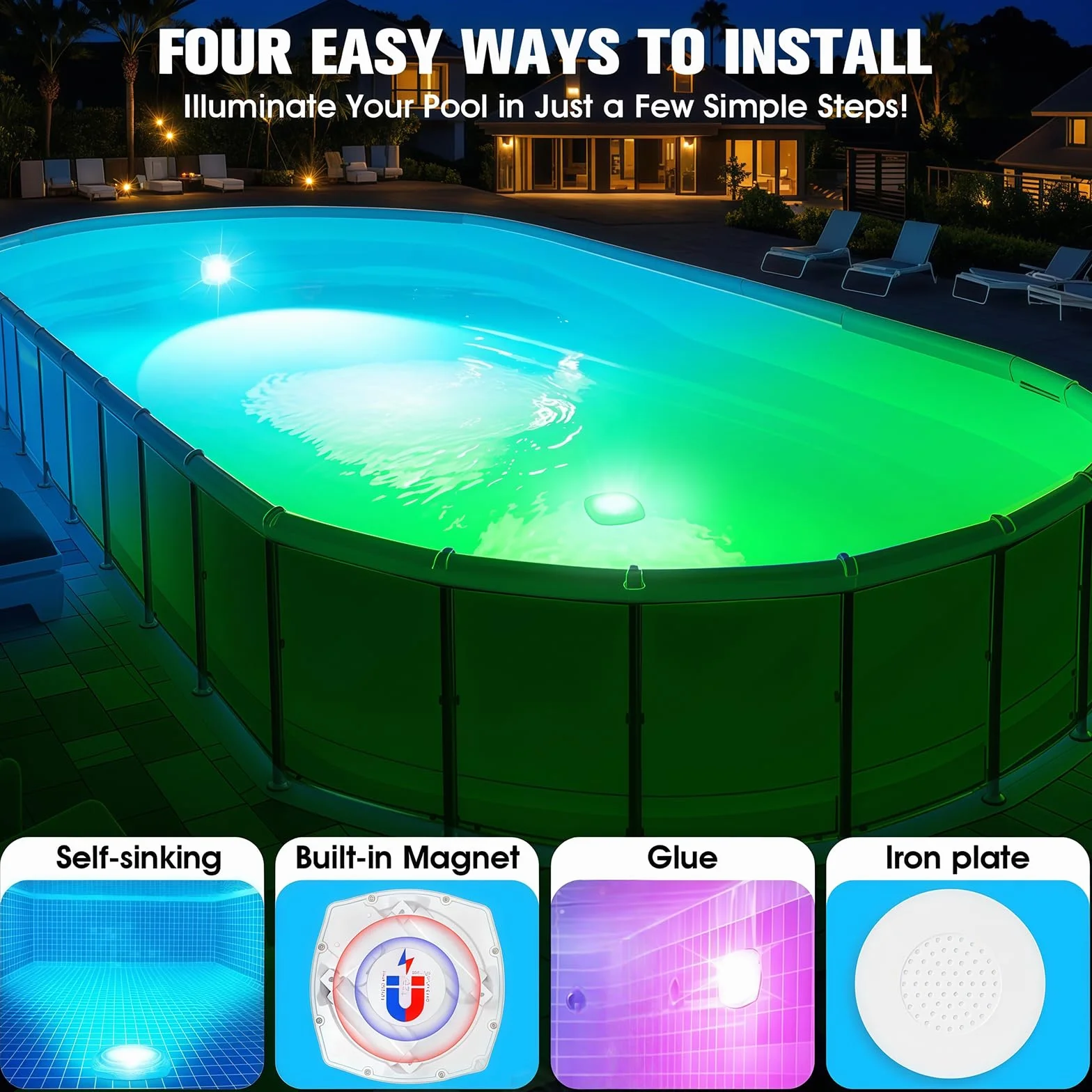 DeeprBetter Lumiere Piscine Hors Sol LED avec Télécommande, Rechargeable, IP68, 9 Modes
