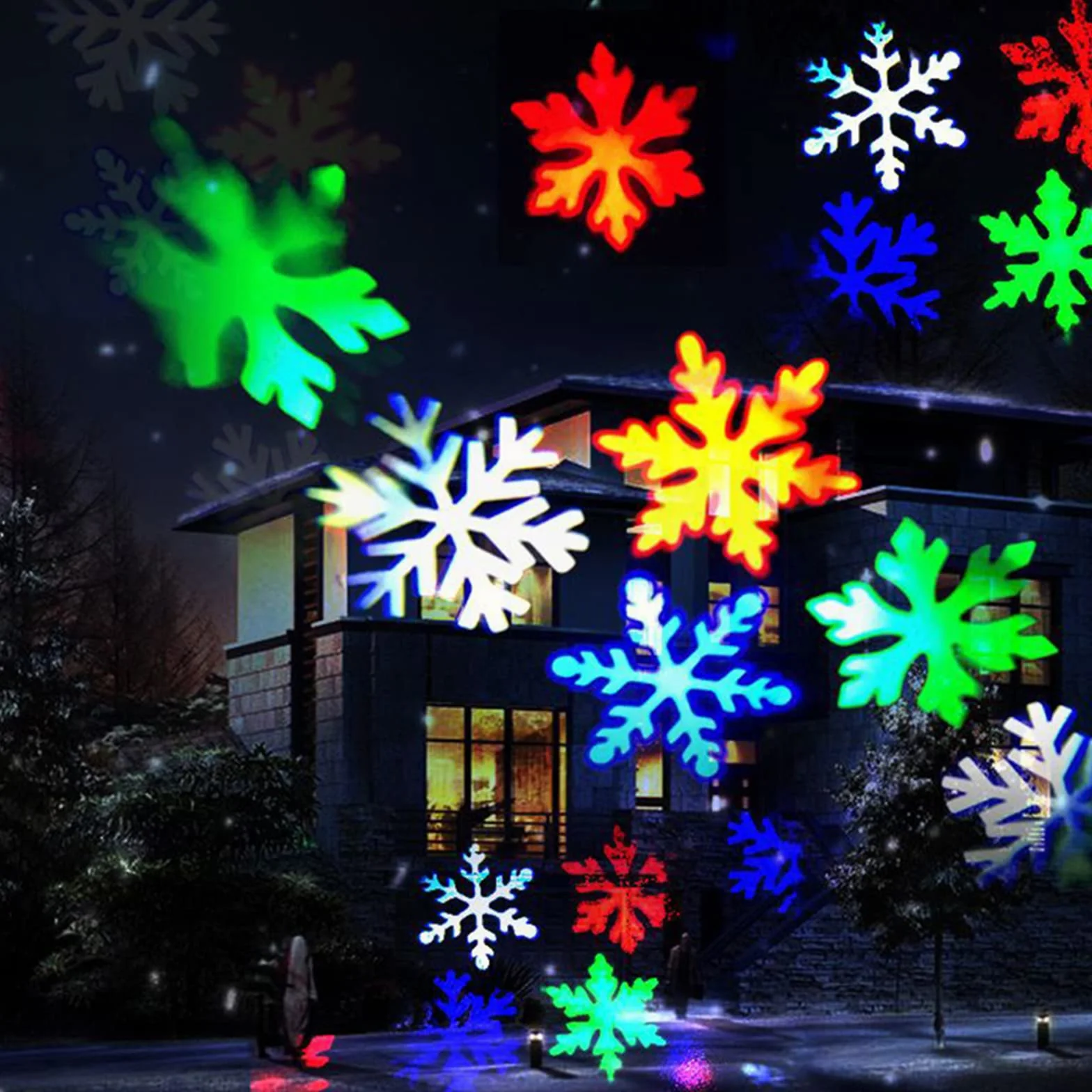 Projecteur solaire de Noël flocon de neige LED rotative Décoration jardin lumière blanche