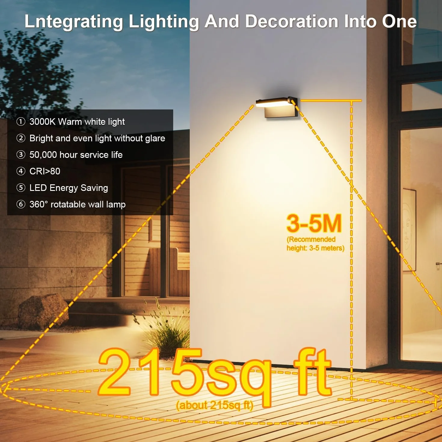 Kingwen 40W Applique Murale Exterieur Rotatif 3000K, Applique Led Exterieur Noir Angle Réglable 360°, IP65 Imperméable