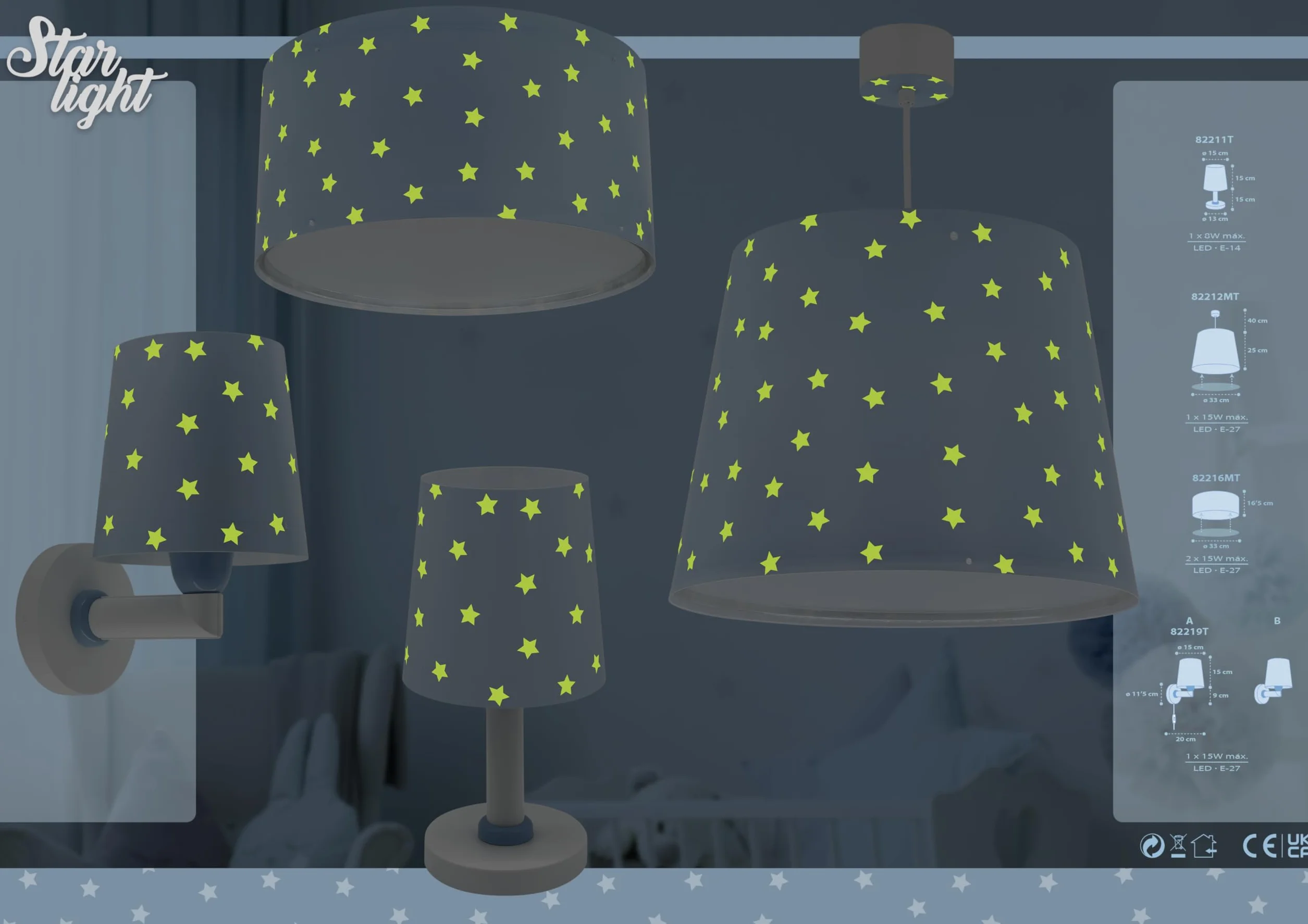 Dalber Applique Murale Enfant Star Light Étoiles Bleu E27
