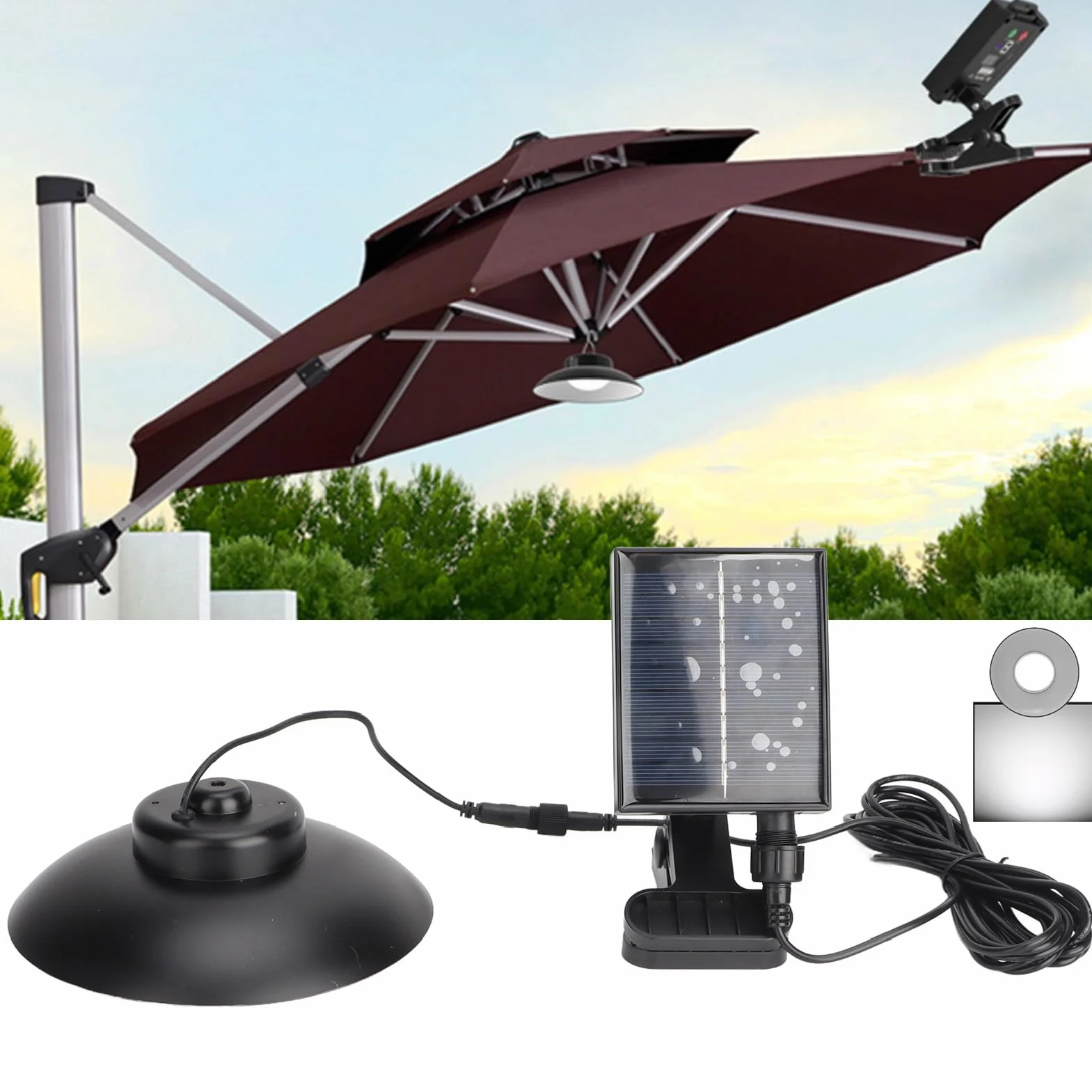 Lampes Solaires pour Parasol de Terrasse IP65 étanches Grande Taille à Pince