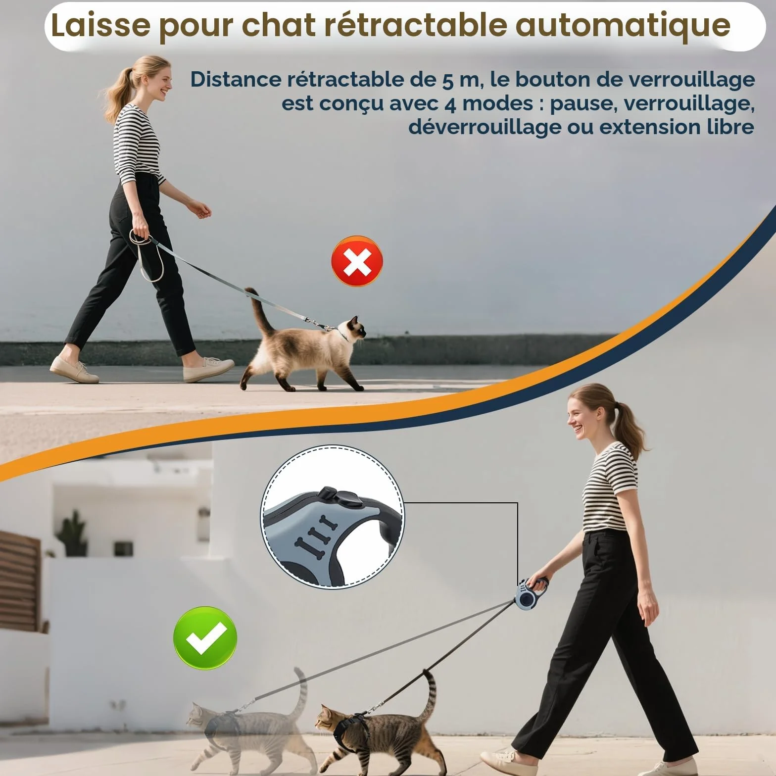 Harnais pour Chat avec Laisse Enrouleur 5m, Anti-éclatement, Réglable Filet Respirant pour Chaton Chiot (Gris, M)