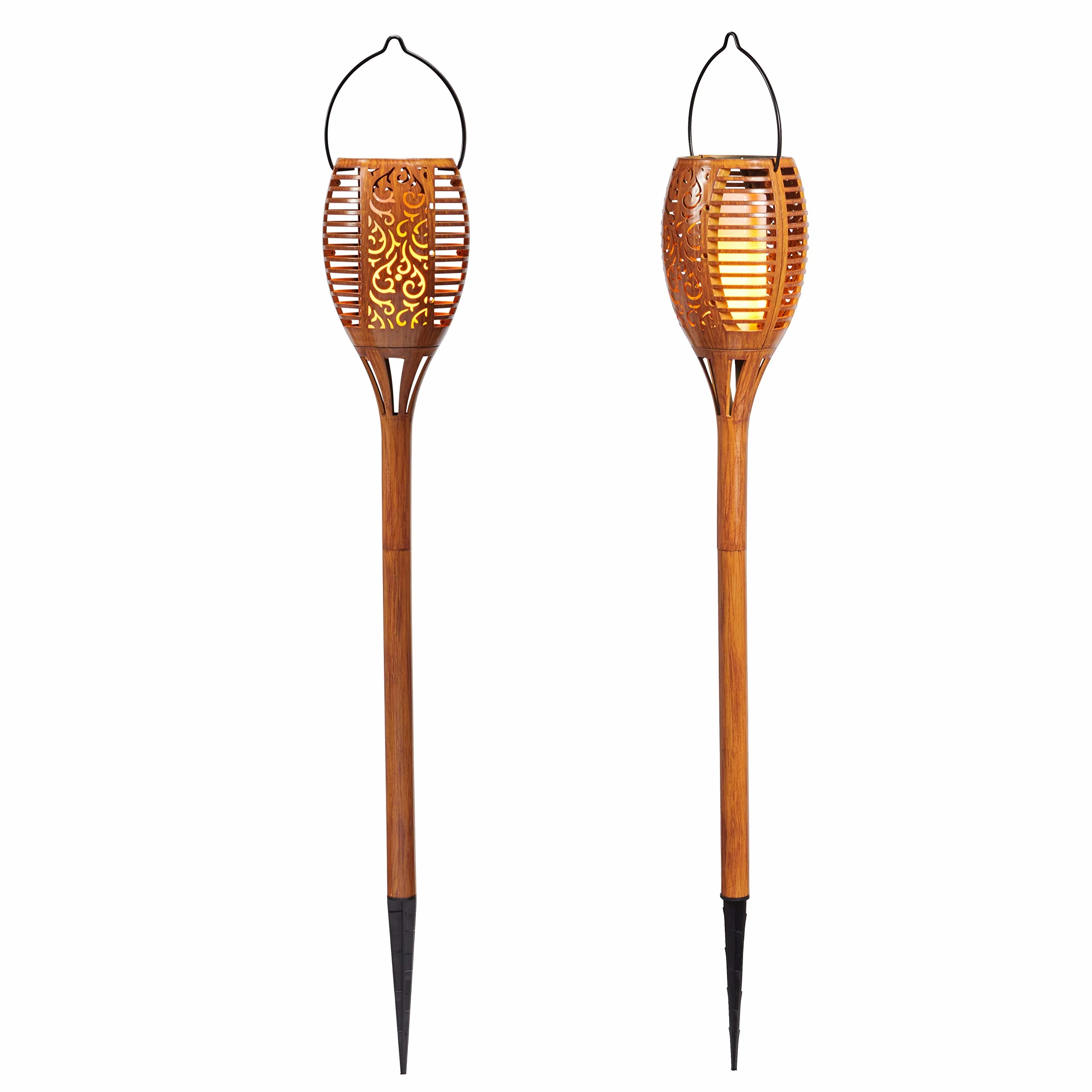 Lights4fun Lot de 2 Torches Solaires LED Blanc Chaud Flamme Vacillante pour Extérieur