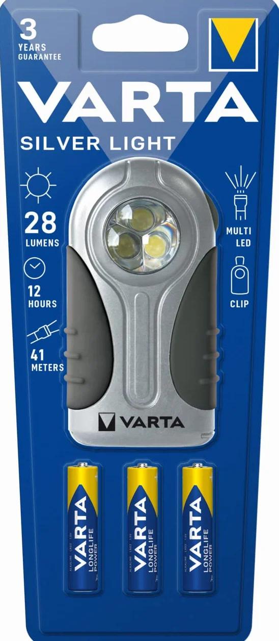 VARTA Lampe Torche LED incl. 3x piles AAA, lampe de poche compacte avec anneau de suspension, faisceau large