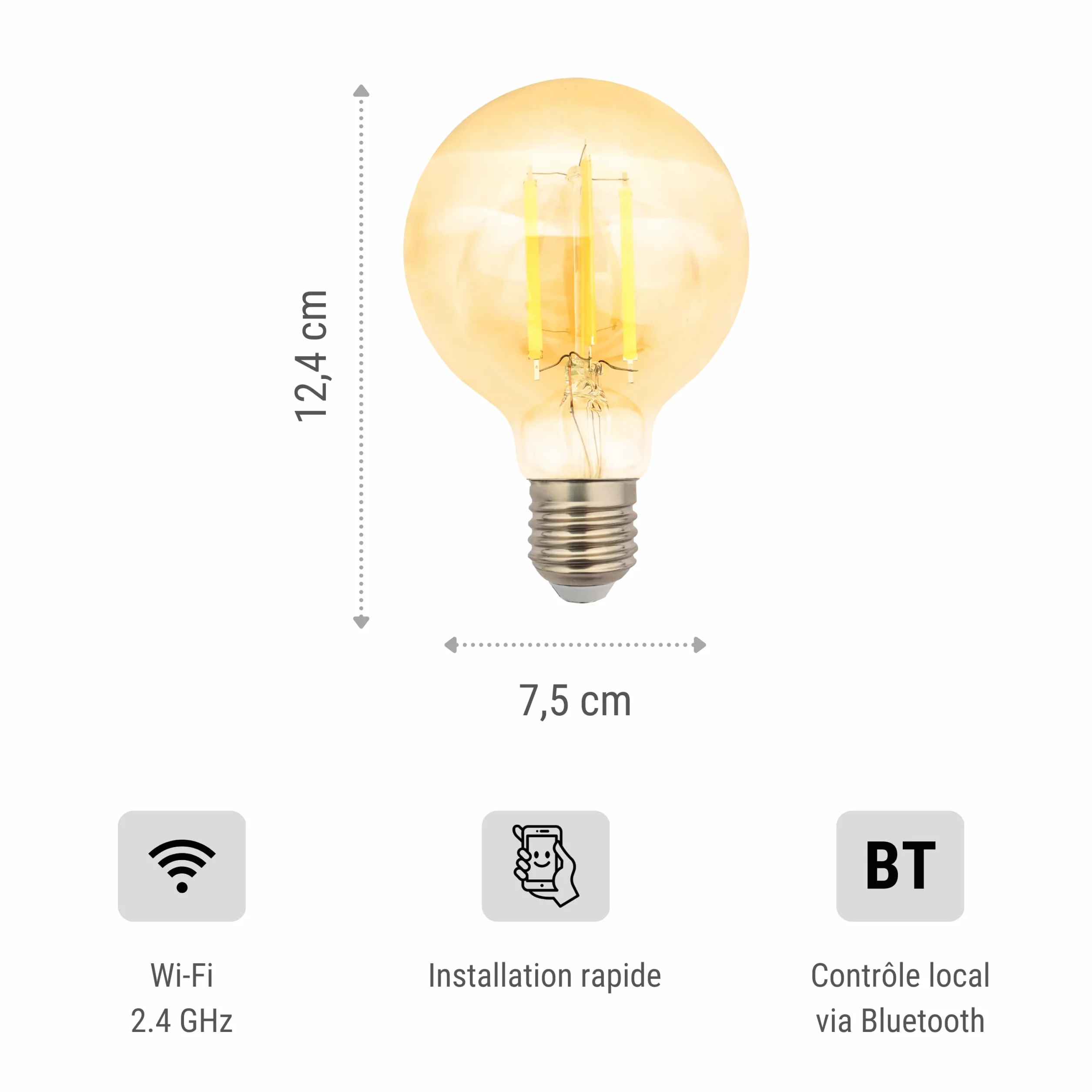Konyks Ampoule connectée Antalya Style G80 E27 Ambrée Blanc réglable Wi-Fi Bluetooth 7W