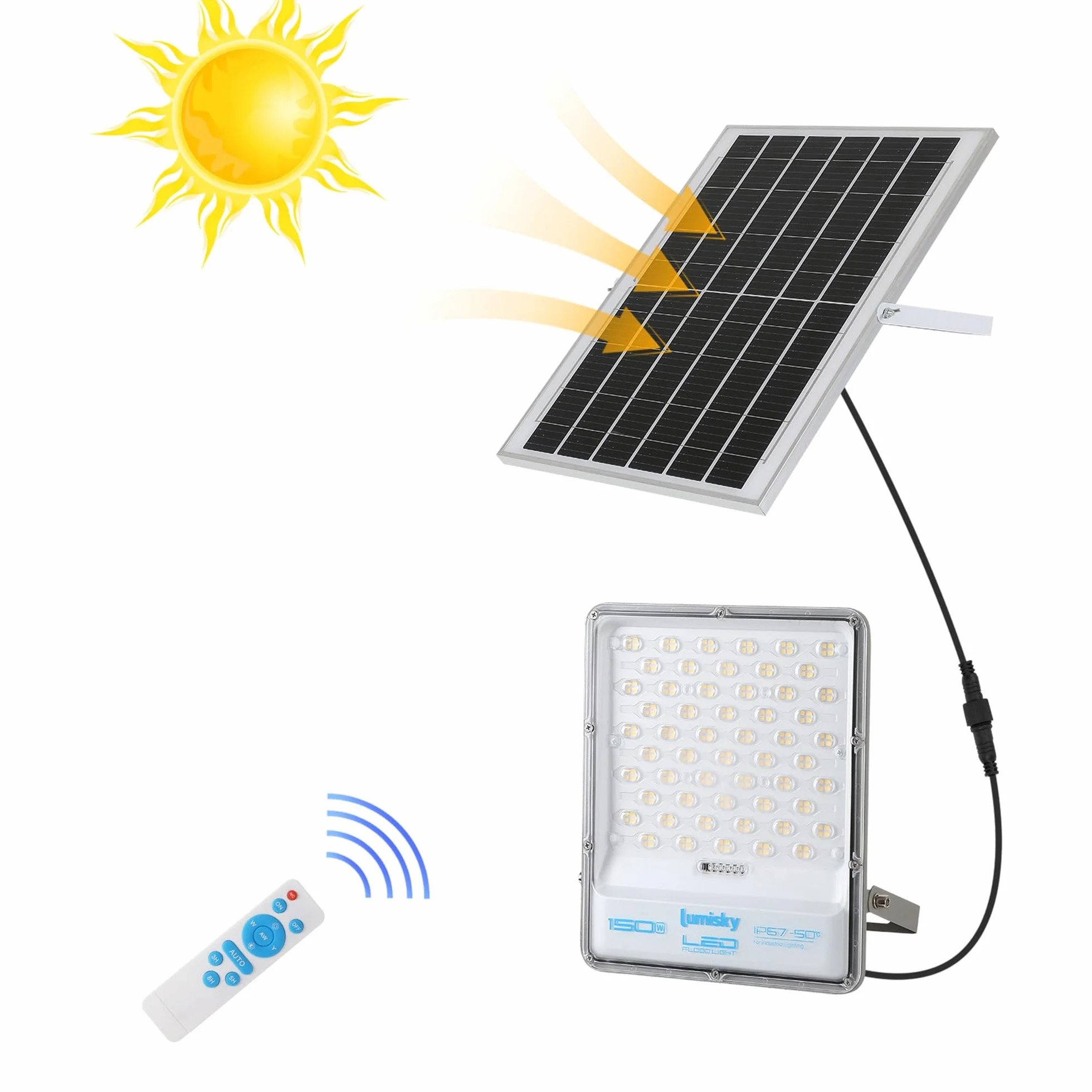 Lumisky TITAN Projecteur solaire LED blanc chaud/froid avec panneau solaire déporté et télécommande H30.5cm