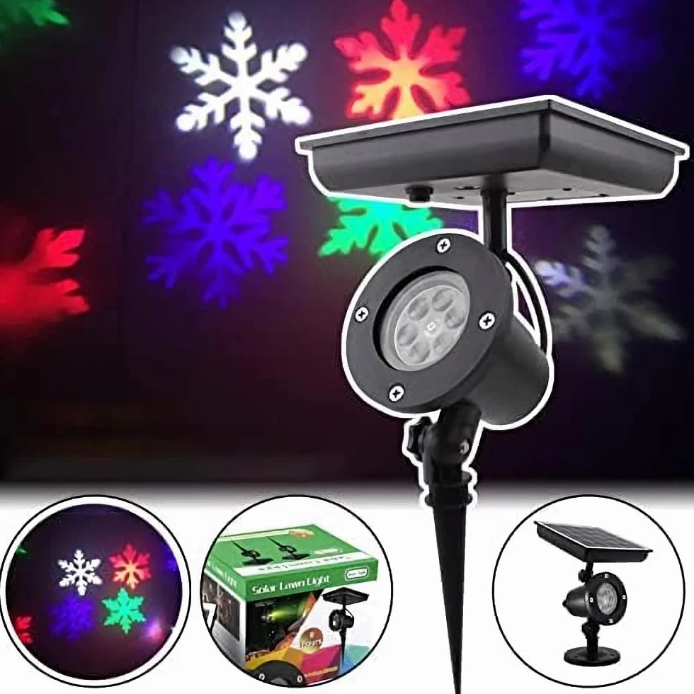Projecteur solaire de Noël flocon de neige LED rotative Décoration jardin lumière blanche