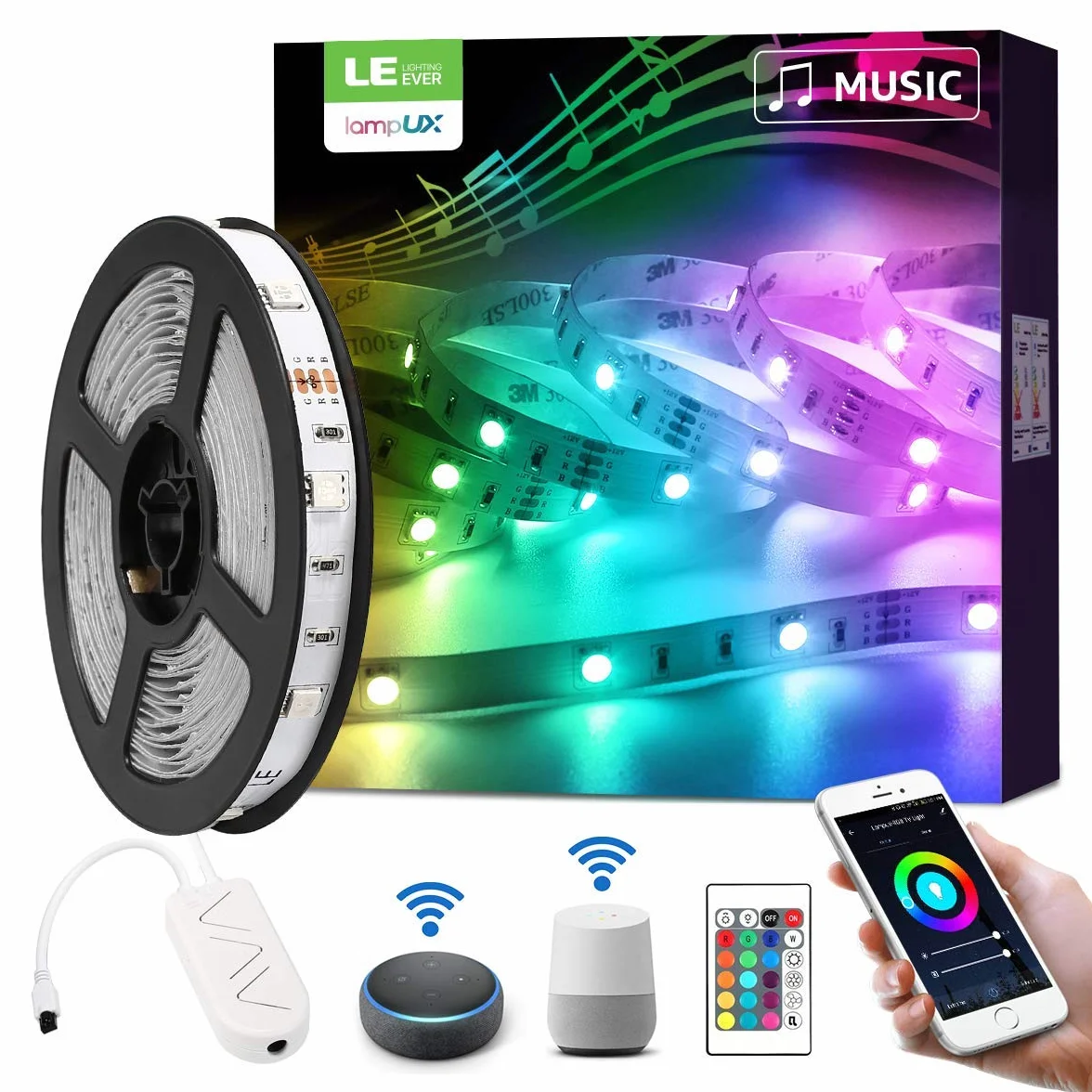 Lepro Ruban LED Intelligente de Musique 5M 24W 5050 RGB 300 LEDs WIFI Compatible Alexa Google Home