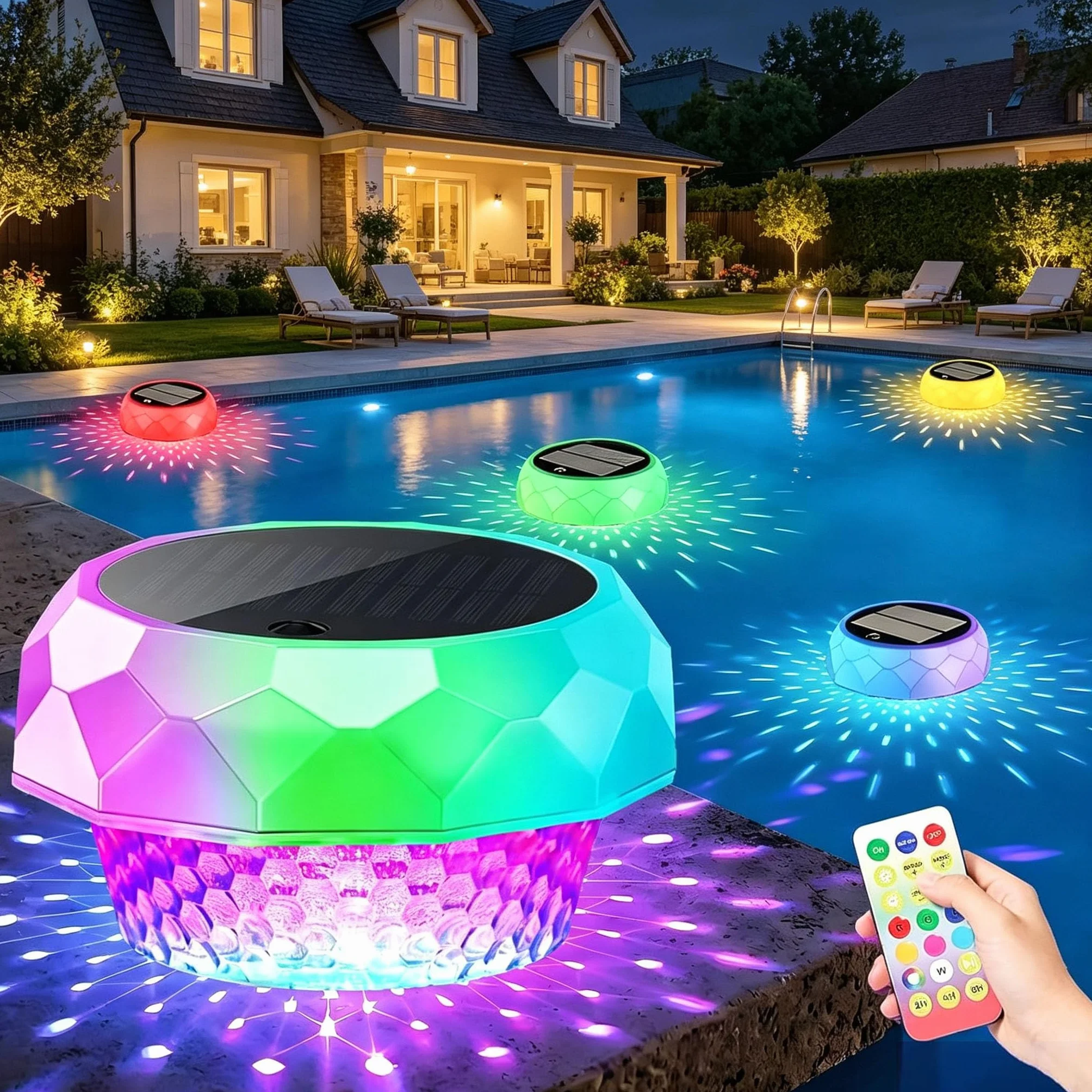 yowin Lumiere Piscine Solaire Flottante 7 Couleurs 3 Modes IP68 Étanche