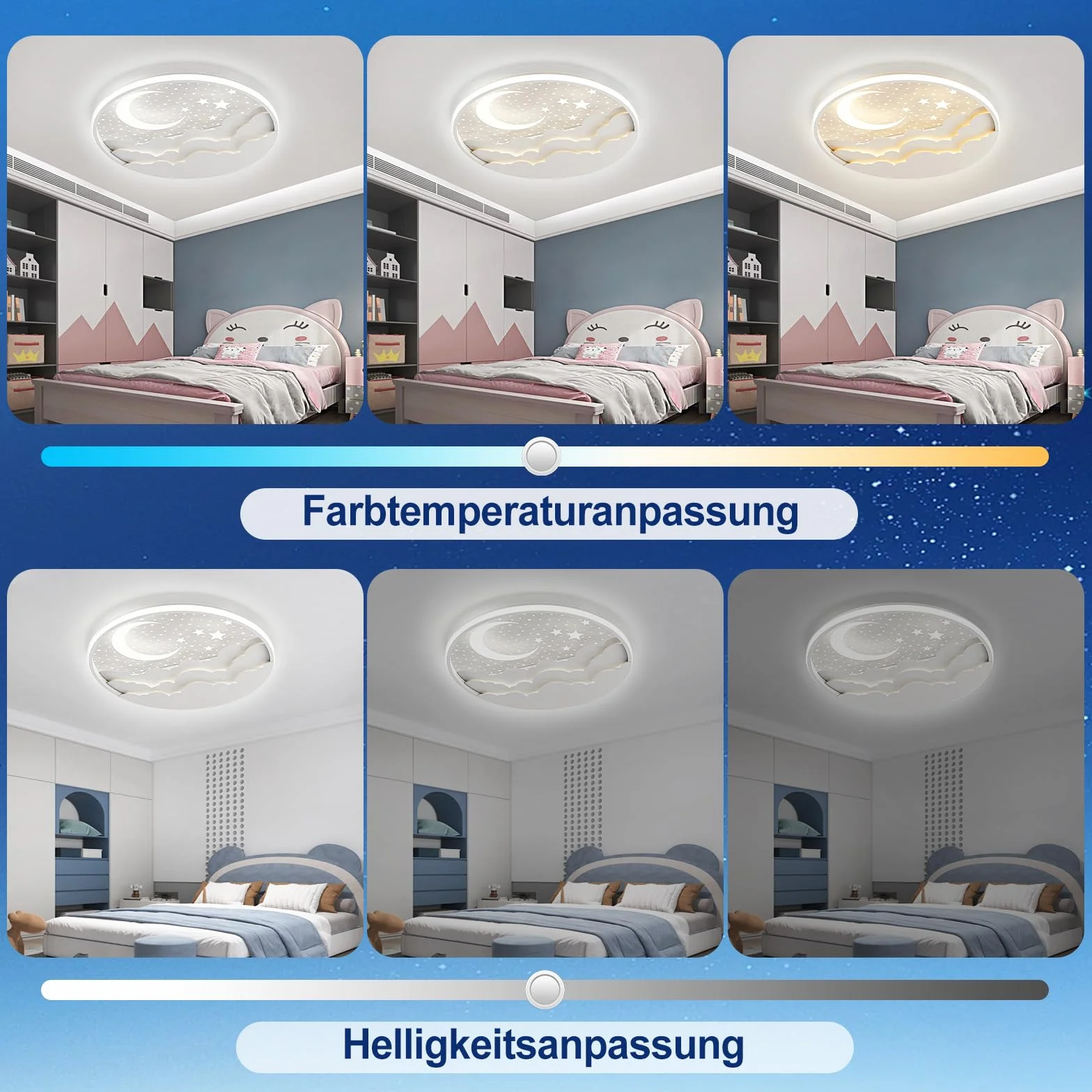 Plafonnier LED Enfant 40cm Étoile Lune Dimmable avec Télécommande APP Veilleuse