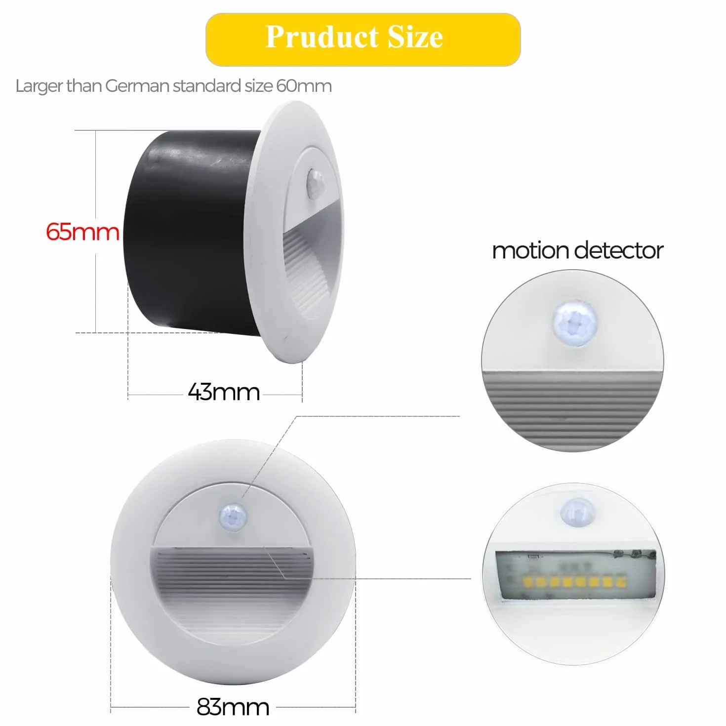 Applique Encastré Murale LED 1.5W 3000K IP65 65mm 230V Blanc Paquet de 4