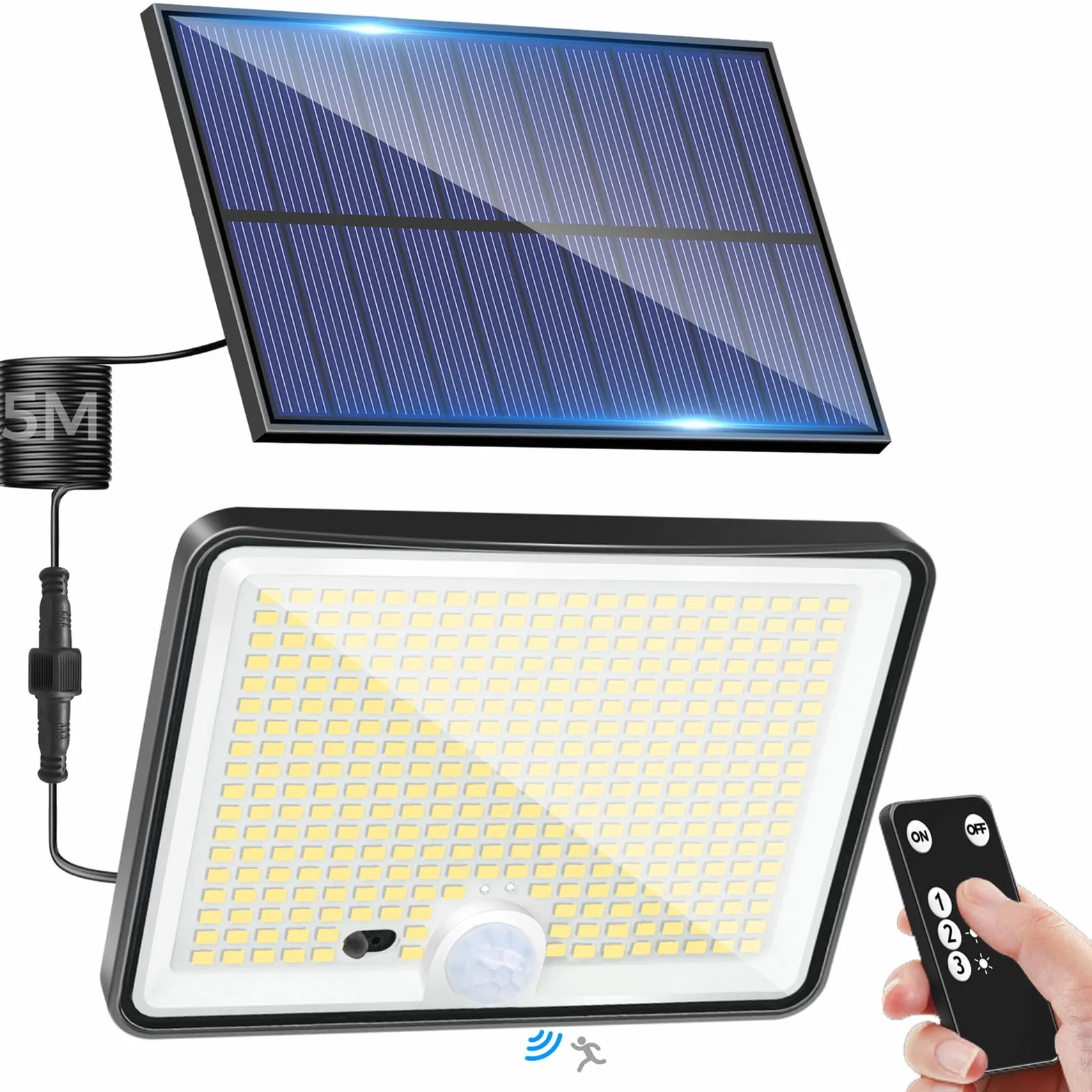 LOTMOS Lampe Solaire Exterieur avec Detecteur de Mouvement, 342 LED IP65 Etanche, 3 Modes pour Jardin Garage
