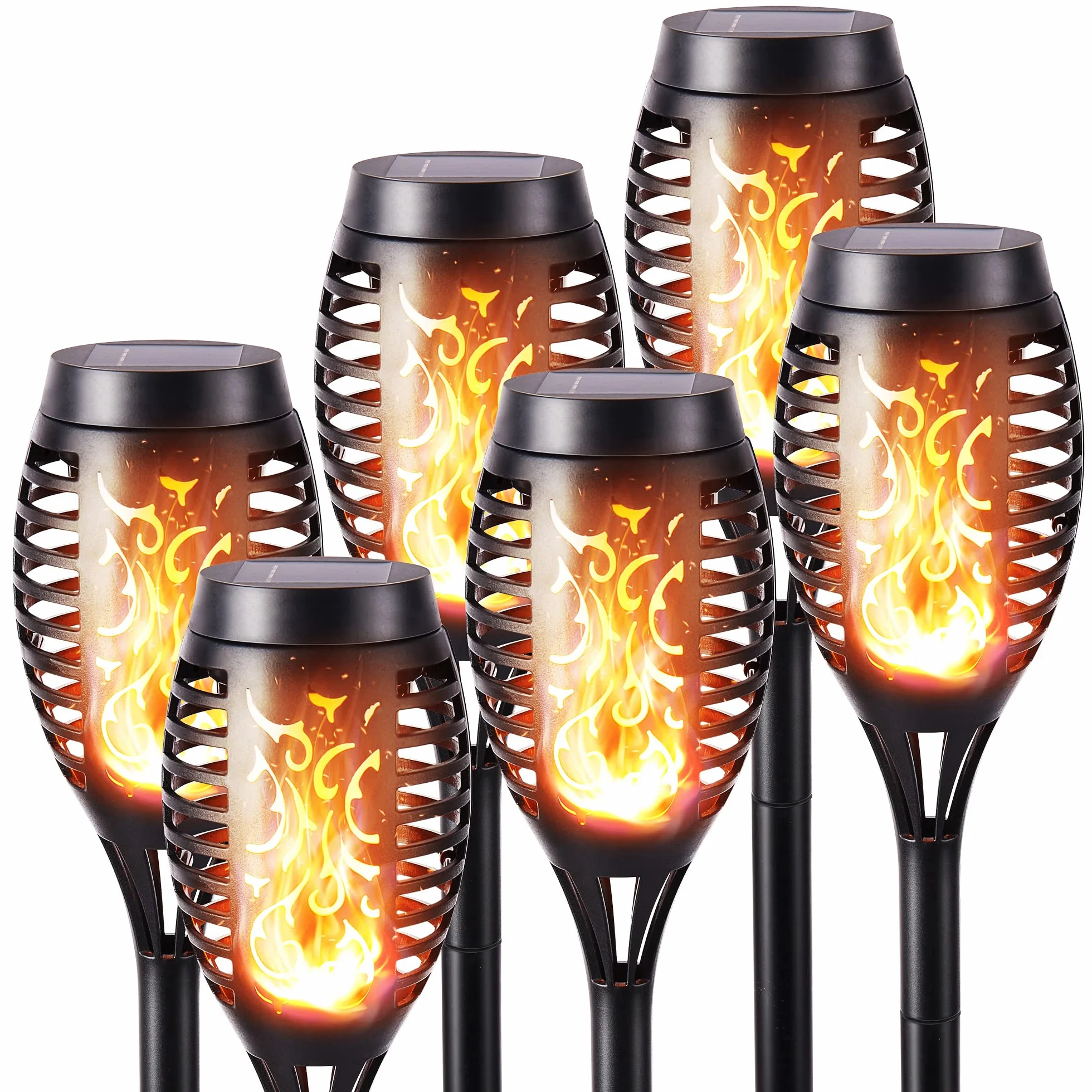 Geemoo Lumières Flamme Solaire Exterieure 6 Pack Etanche Lampe Torche Solaire