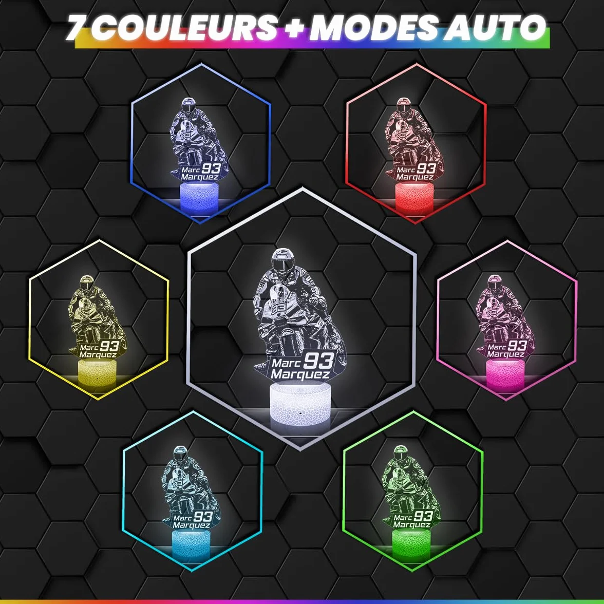 Lampe 3D Marc Marquez Moto GP Pilote Grand Prix, Veilleuse Tactile LED Effet Hologramme 3D, Décoration Chambre