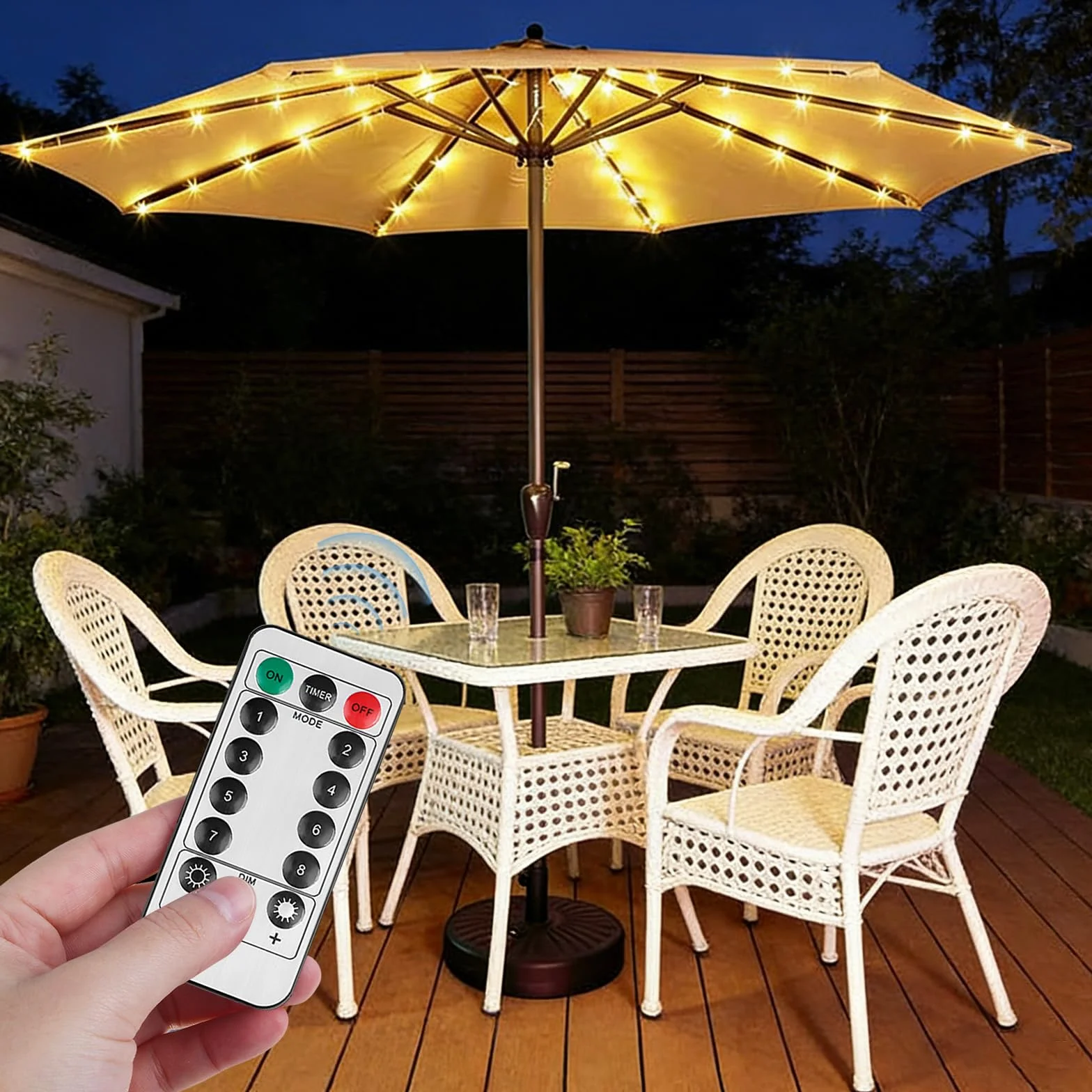 Guirlande Lumineuse pour Parasol 104LED avec Télécommande, Étanche pour Patio et Jardin