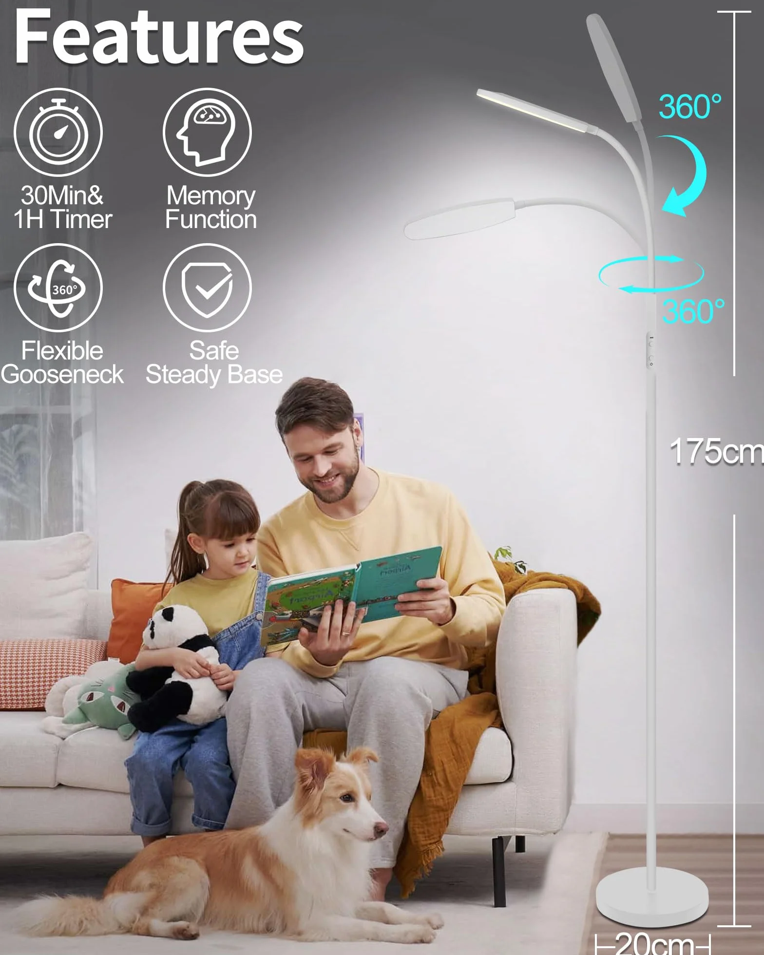 Lampe Luminothérapie 10000 Lux Sans UV, 10 Couleurs 6 Niveaux Luminosité Minuterie LED avec Télécommande