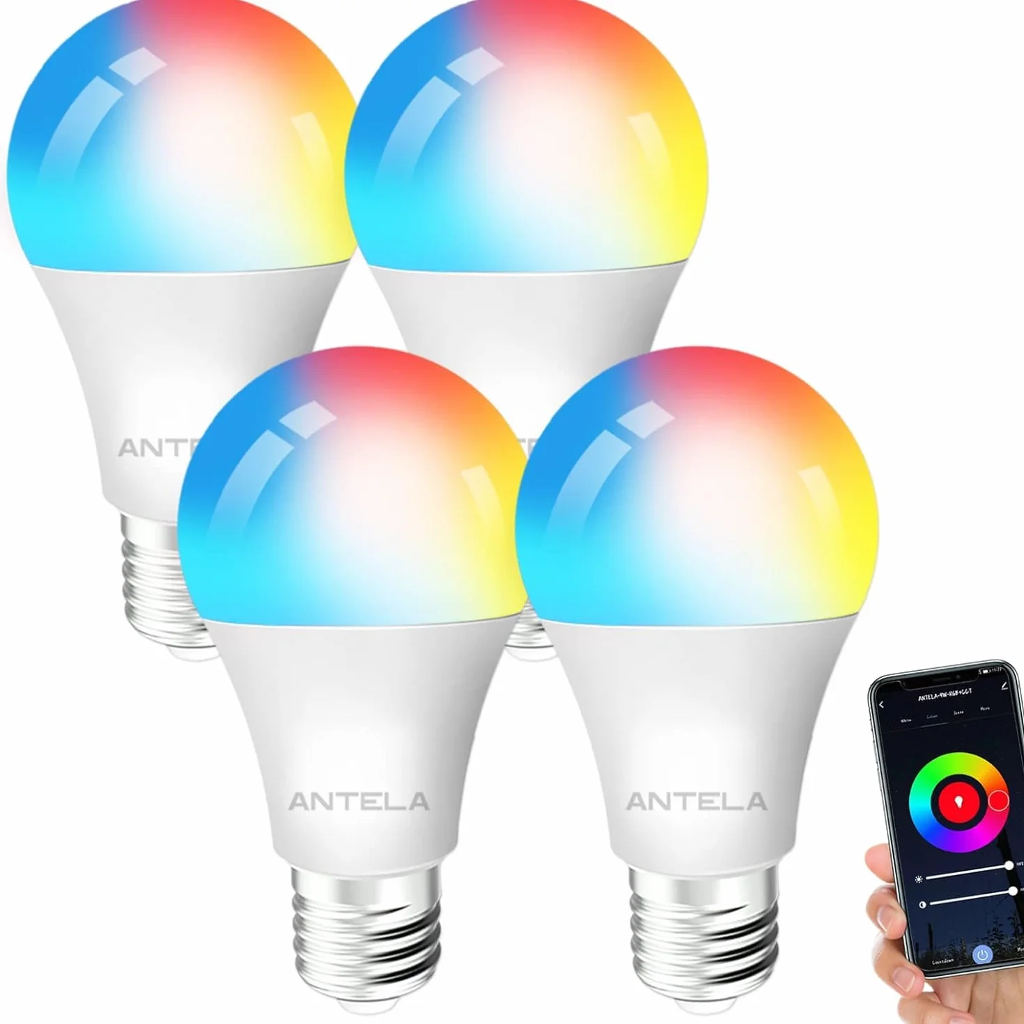 ANTELA Ampoule Connectée Wifi E27 LED Multicouleurs RGB CCT 2700K-6500K Compatible Alexa Google Home 4 PCS