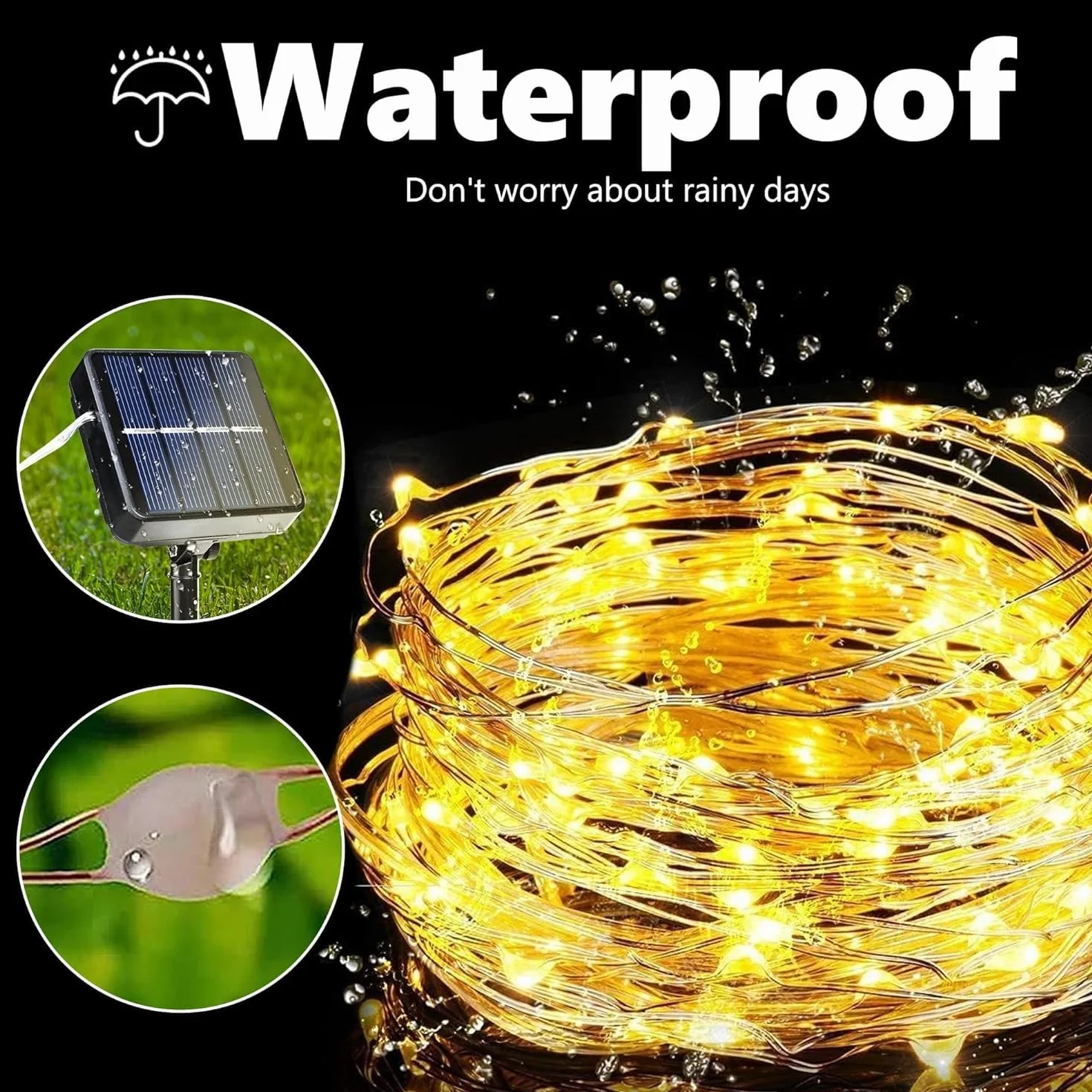 Joomer Lot de 2 Guirlande Solaire Exterieur Jardin 12m 120LED Lumineuse Étanche 8 Modes Blanc Chaud