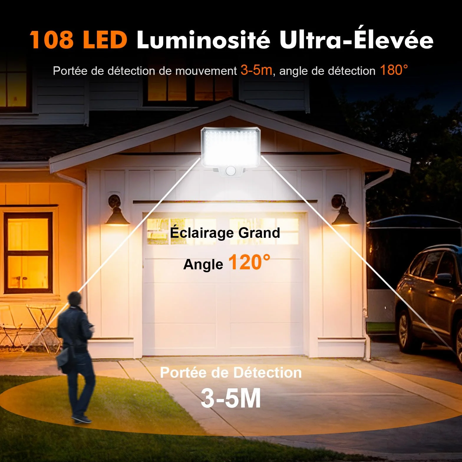 GRIFEMA GD201 Lampes de Sécurité Solaires d'Extérieur avec Détecteur de Mouvement, 3 Modes, IP65