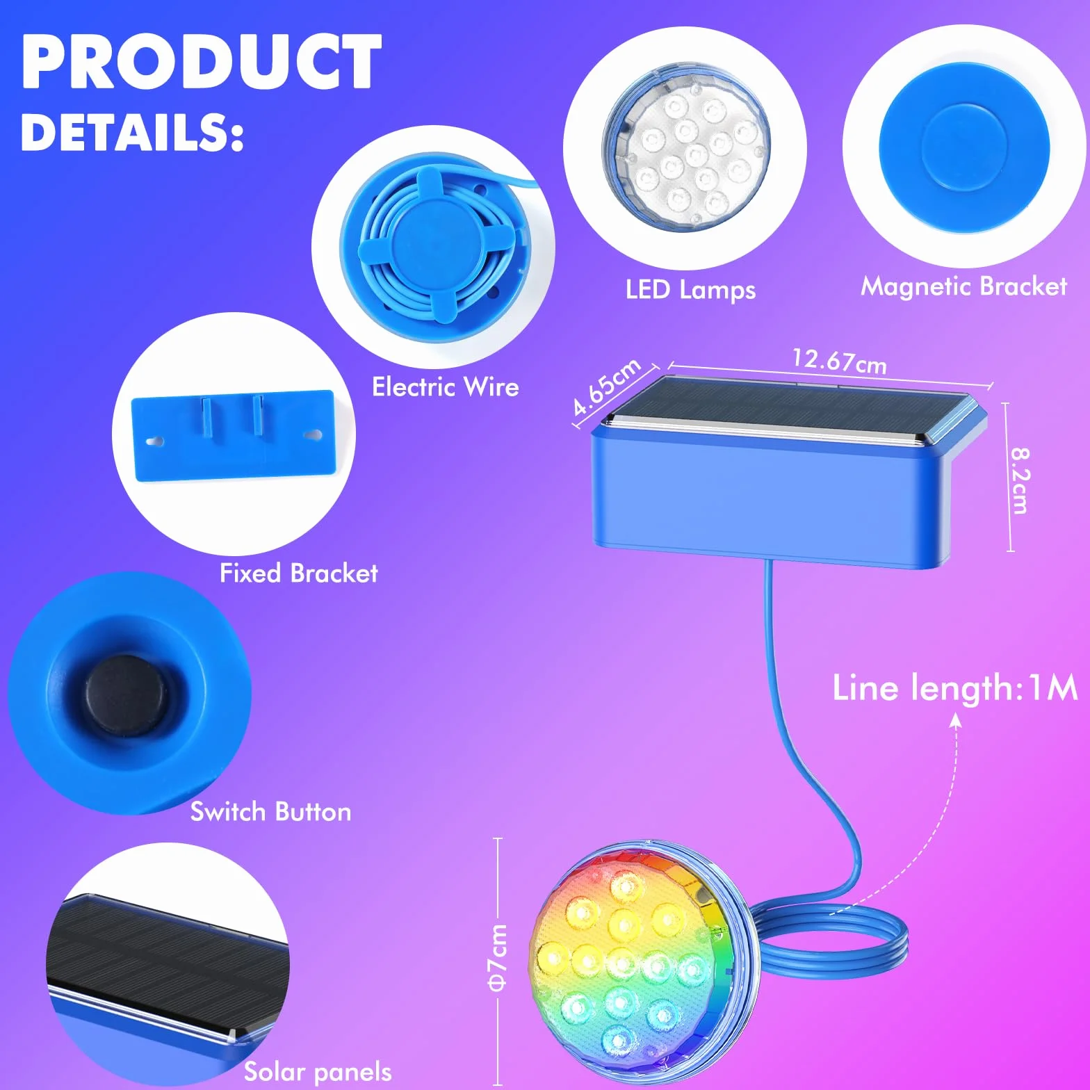 Quntis Lot de 2 Lumiere Piscine Solaire LED IP68 Etanche 1500 mAh Multicolore Blanc Chaud avec Télécommande