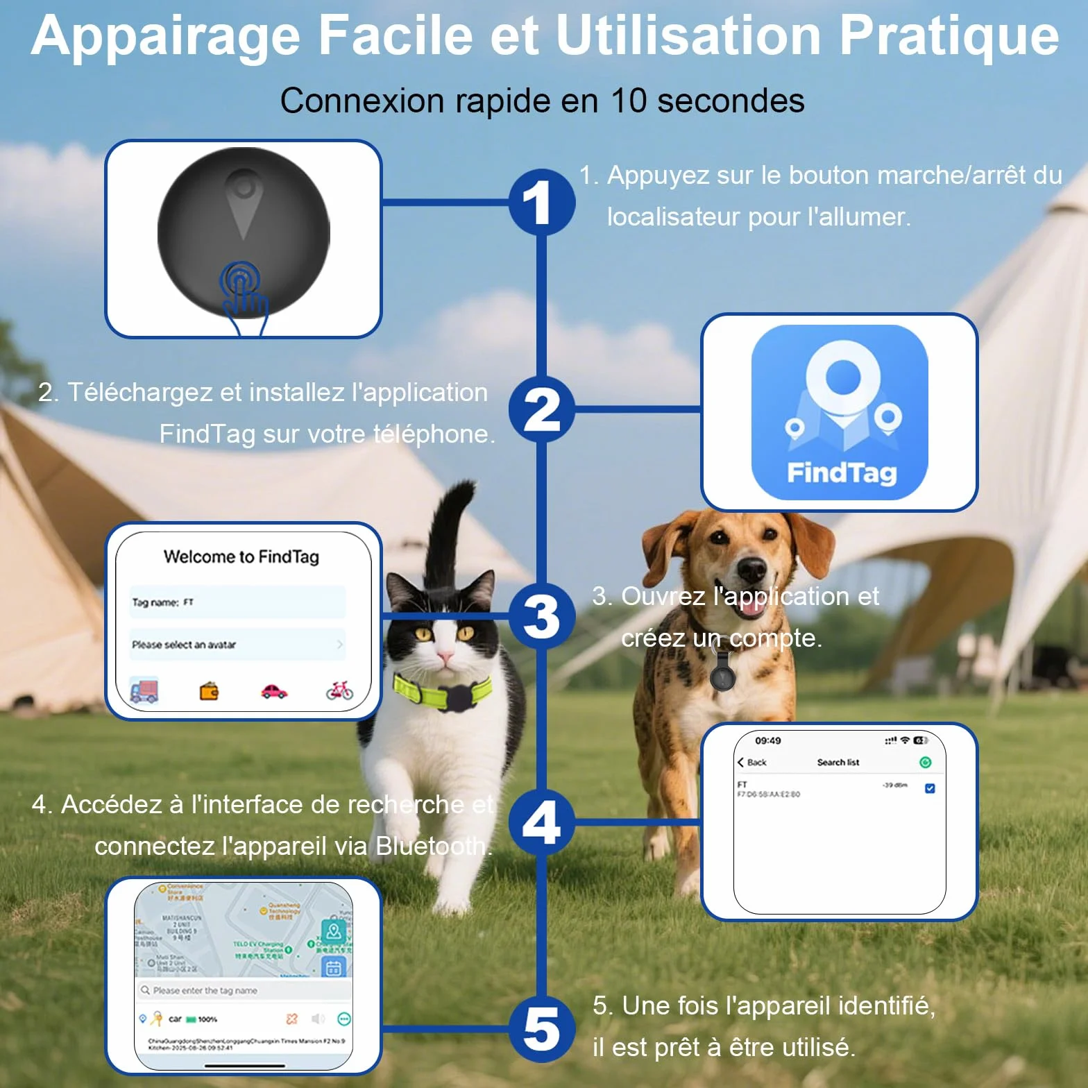 Collier GPS Chien Suivi Intelligent Localisation Temps Réel Longue Autonomie étanche Noir Compatible iOS Android