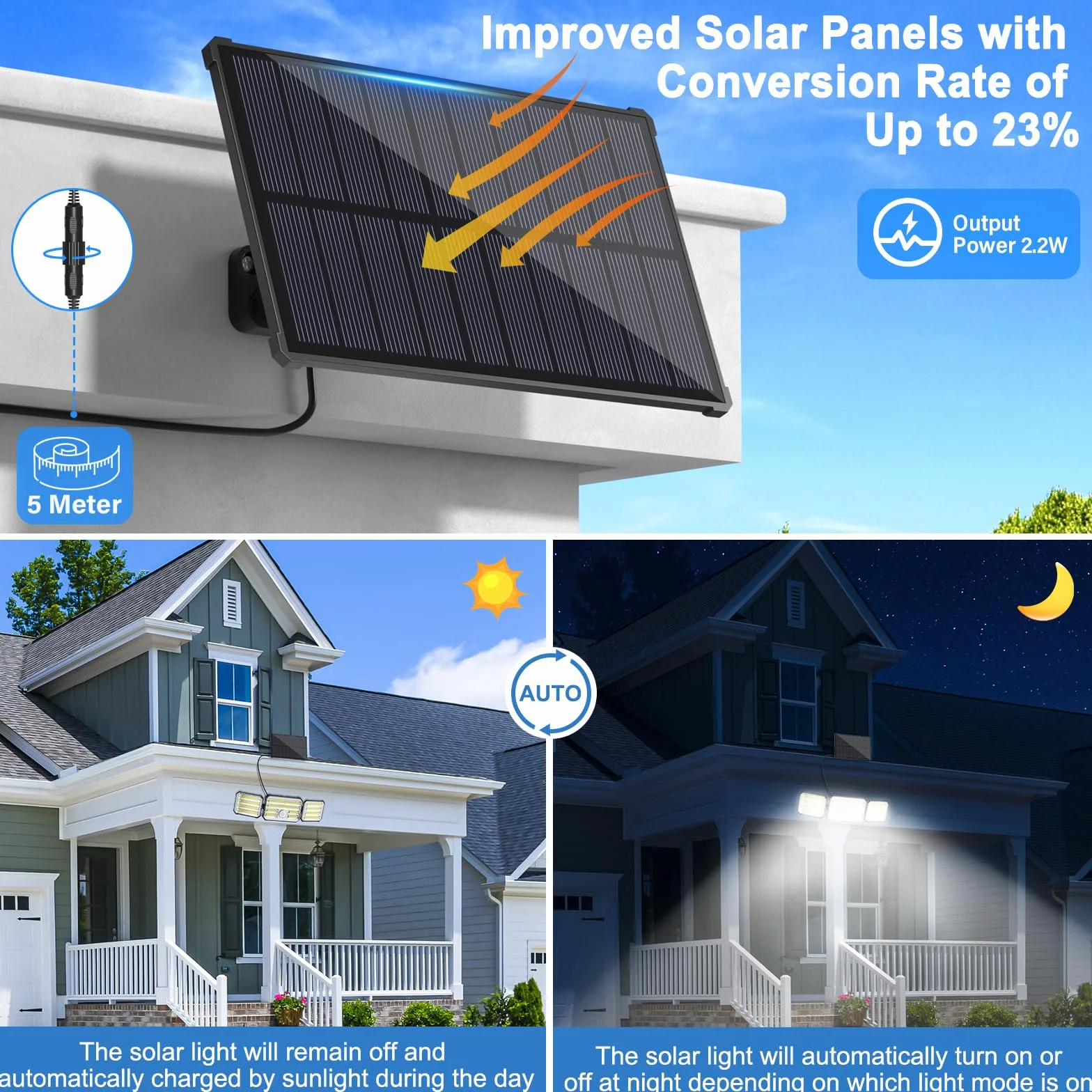 Lampe Solaire Extérieur Détecteur de Mouvement IP67 avec Télécommande et Alarme