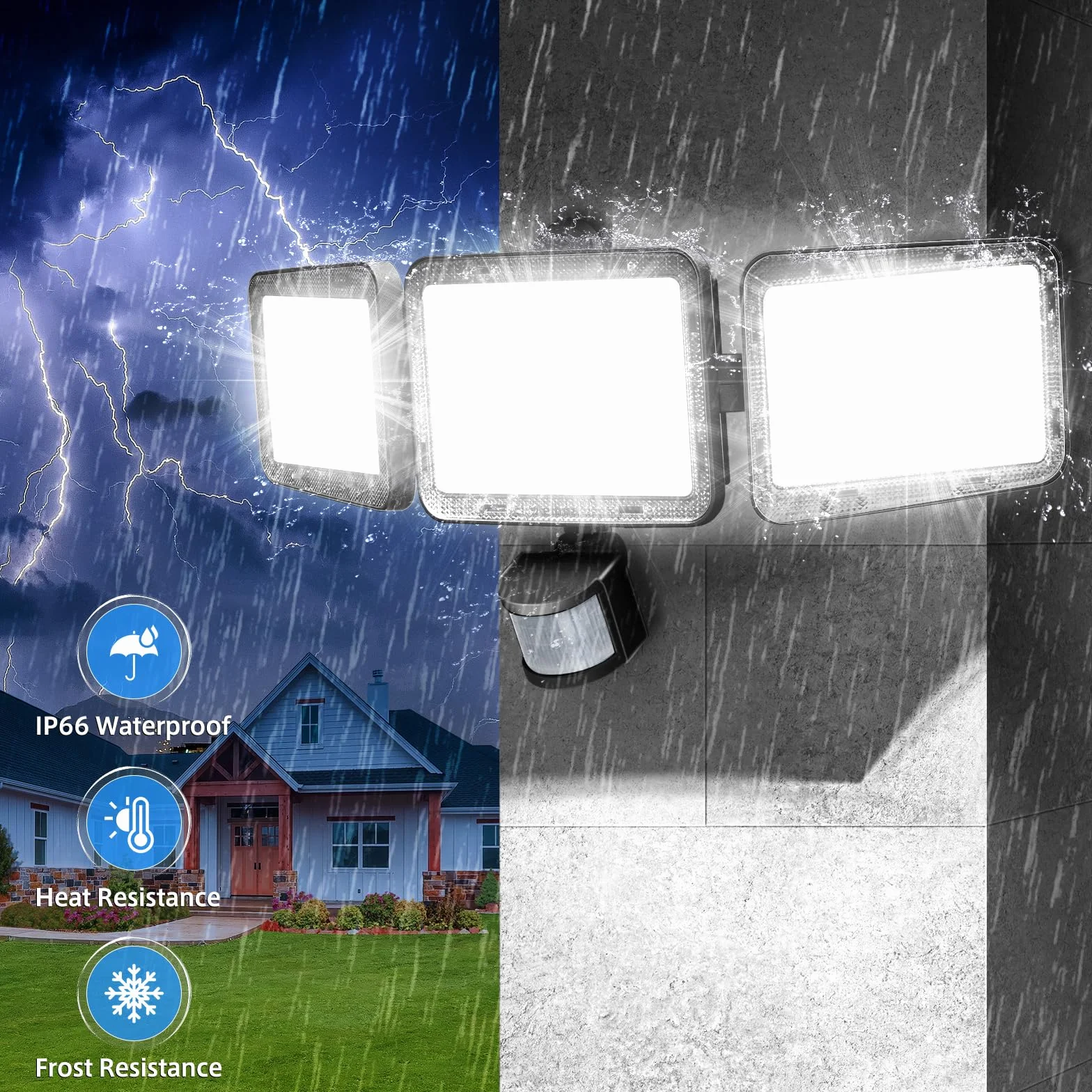 MEIHUA Projecteur LED Exterieur 70W Detecteur de Mouvement 700-6850LM IP66 6500K Blanc Froid Noir