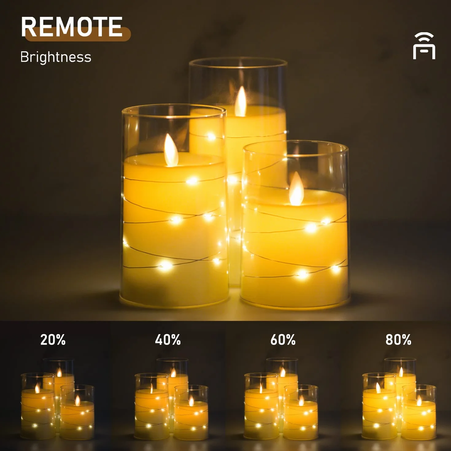 Bougies LED Flamme Vacillante Lot de 3, Bougies à Piles en Verre avec Télécommande et Minuteur, Diamètre 7.6 cm, Hauteur 10.2-15.3 cm, Ivoire
