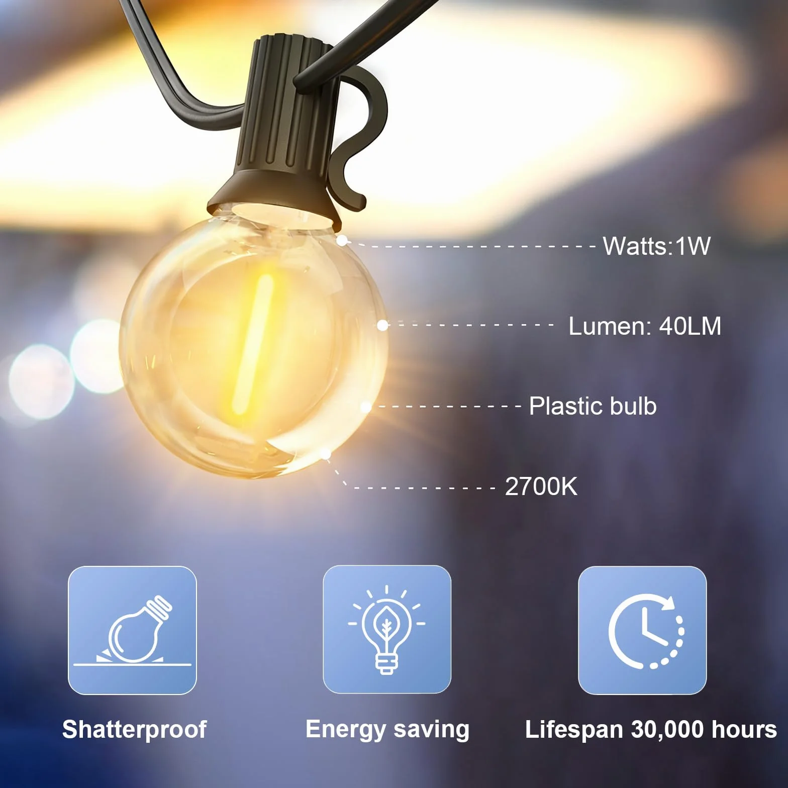 GLUROO Guirlande Lumineuse Exterieure 30M LED G40 Ampoules Imperméable Jardin