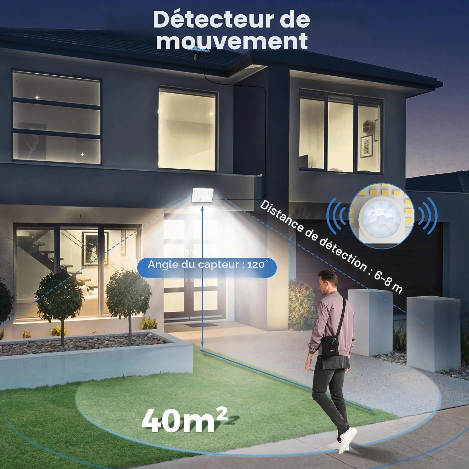 Peasur Lampe Solaire Extérieur Détecteur de Mouvement 348LED 3 Modes IP65 Étanche avec Câble 5M