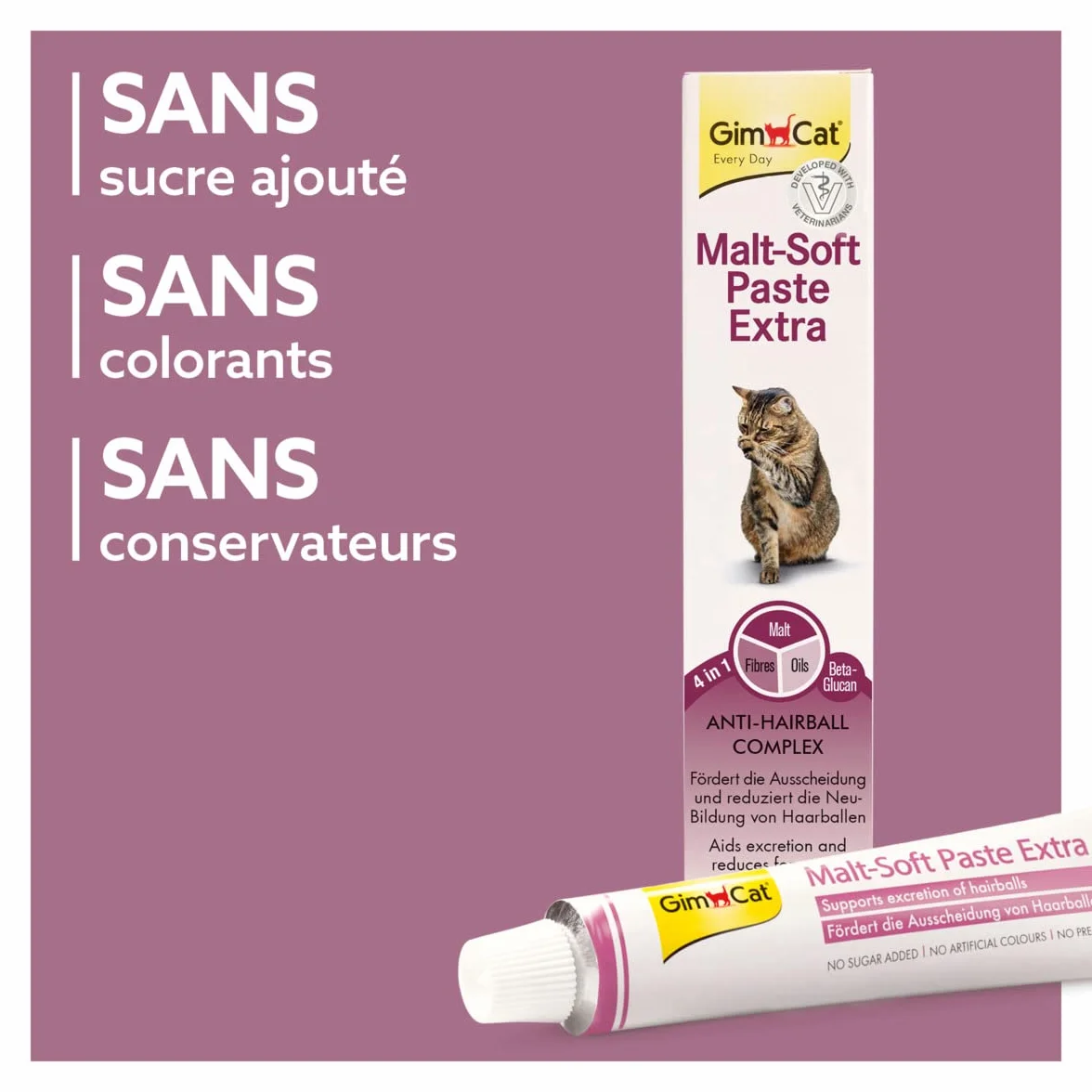 GimCat Pâte Malt-Soft Extra Anti-Hairball pour chats, 1 tube 200 g