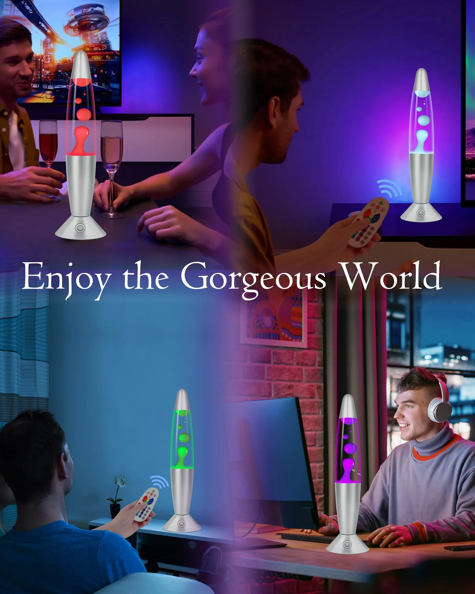 Lampe à Lave XXL LED 17 Couleurs avec Télécommande, Lampe à Mouvement Liquide 42cm, Veilleuse Cadeau Anniversaire Noel