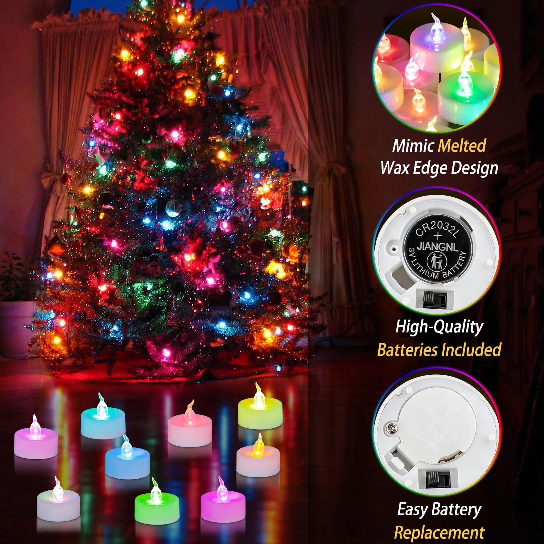 Bougies LED chauffe-plat 24 pièces changement de couleur rapide sans flamme piles Noël Halloween décoration