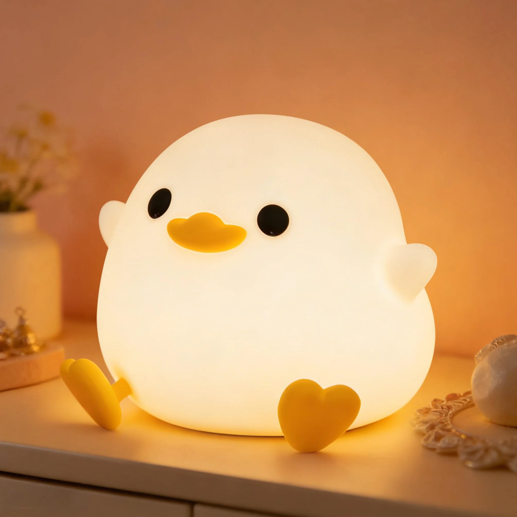 FAMIDUO Veilleuse Bébé Canard Lampe Chevet Silicon Réglable USB Rechargeable Décoration Chambre Cadeau Enfant
