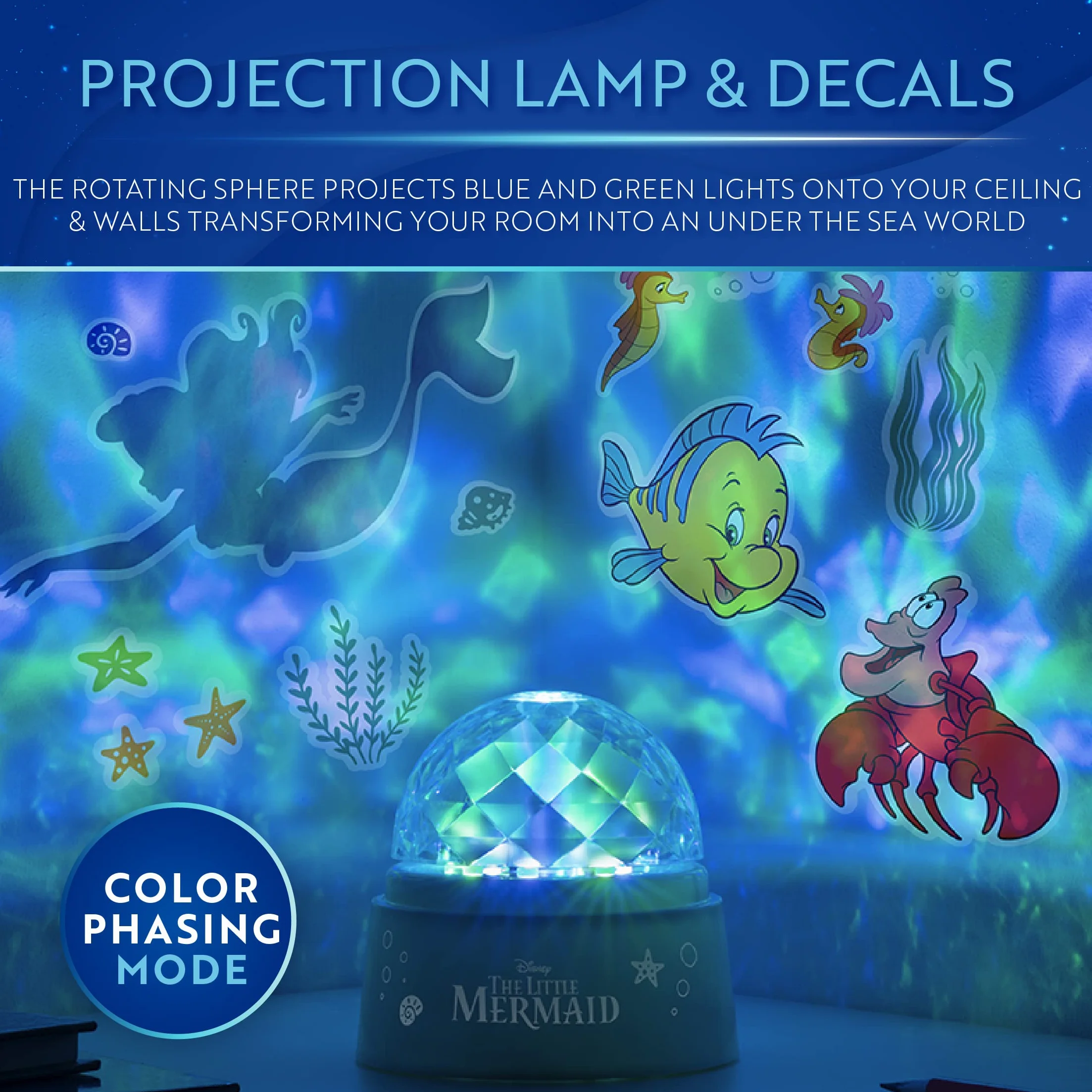 Lumière de Projection Petite Sirène Disney - Projecteur Plafond Murs avec Stickers Muraux Officiels